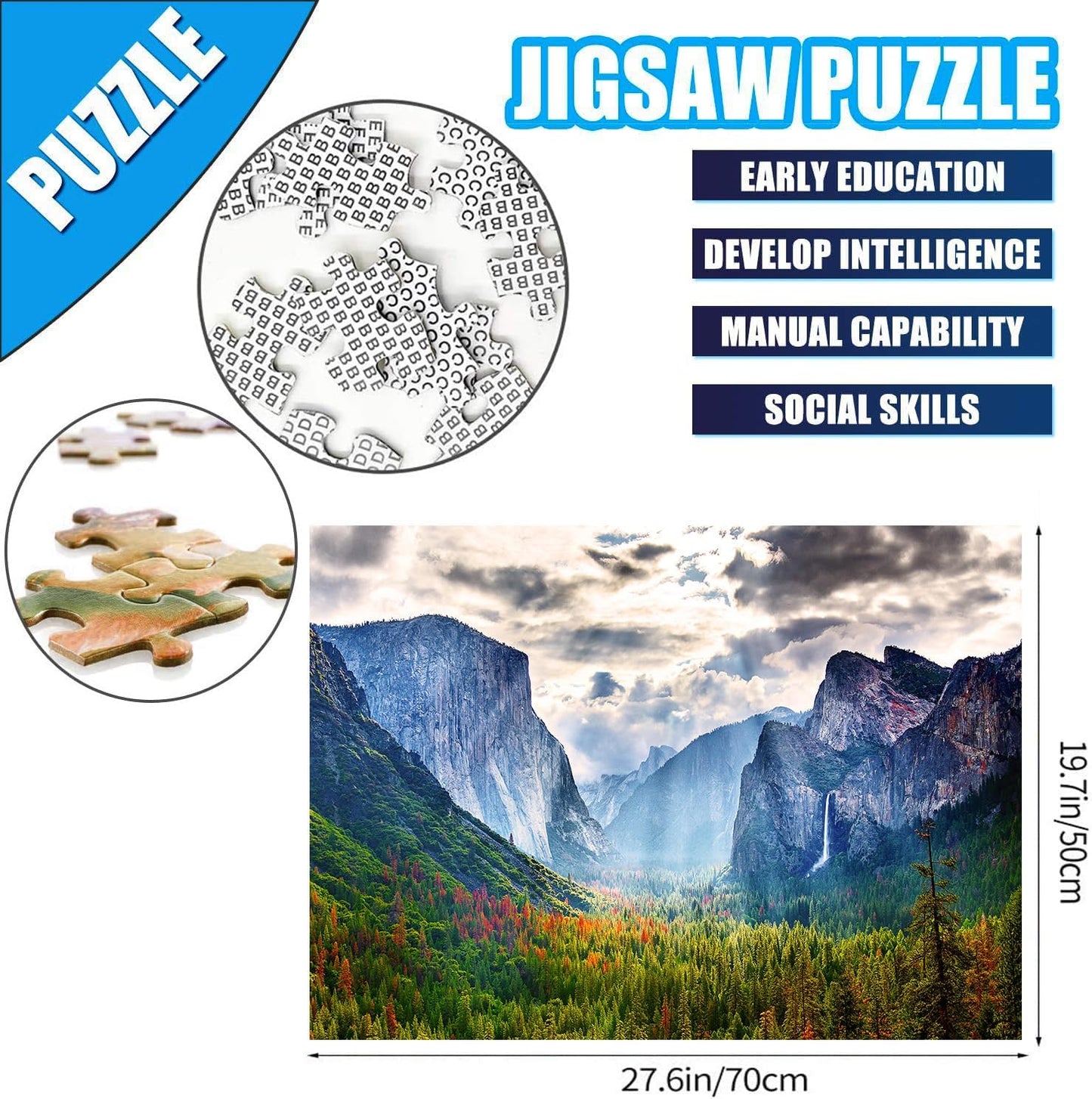 RECHIATO 1000-Piece Jigsaw Puzzle – Yosemite National Park Scenic Mountain Scene (27.56 x 19.69 in)