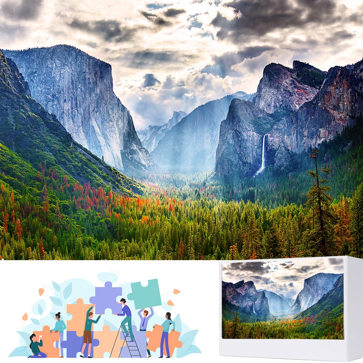 RECHIATO 1000-Piece Jigsaw Puzzle – Yosemite National Park Scenic Mountain Scene (27.56 x 19.69 in)