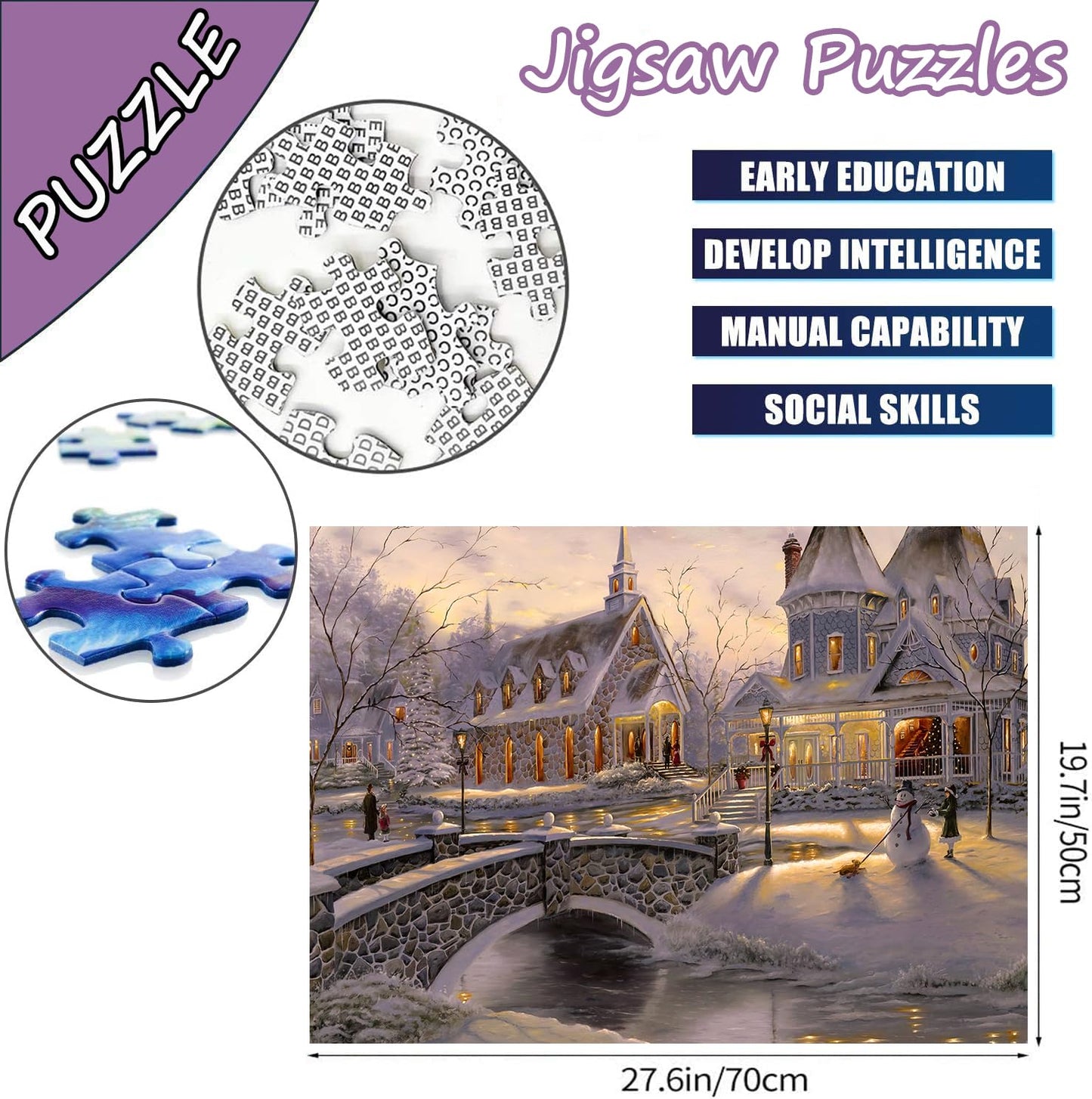 RECHIATO Thomas Kinkade Winter Holiday Jigsaw Puzzle – 1000+ Pieces for Adults