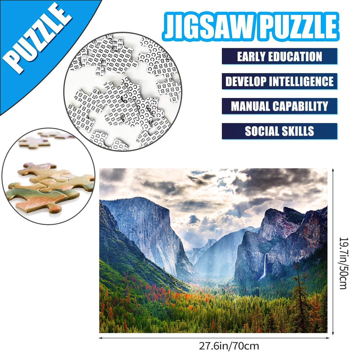 RECHIATO 1000-Piece Jigsaw Puzzle – Yosemite National Park Scenic Mountain Scene (27.56 x 19.69 in)
