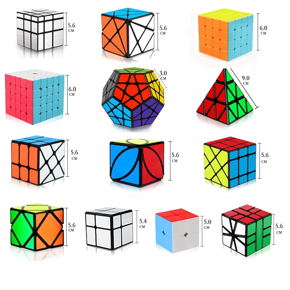 R RECOMFIT 13-Pack Speed Cube Set | Megaminx, Mirror, Pyramid, Angle Wheel & Square King Puzzles for Kids & Adults