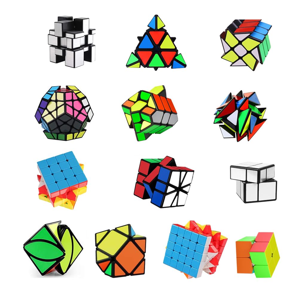 R RECOMFIT 13-Pack Speed Cube Set | Megaminx, Mirror, Pyramid, Angle Wheel & Square King Puzzles for Kids & Adults