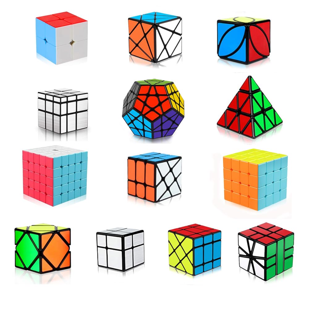 R RECOMFIT 13-Pack Speed Cube Set | Megaminx, Mirror, Pyramid, Angle Wheel & Square King Puzzles for Kids & Adults
