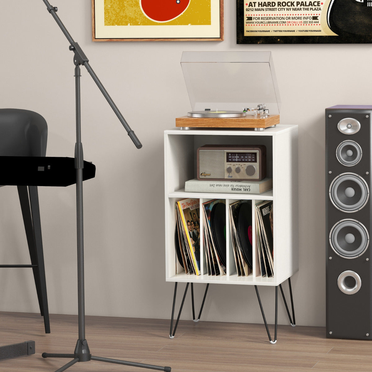 Record Player Stand 3-Tier Turntable Stand with Charging Station Vinyl Record Storage Table-Black