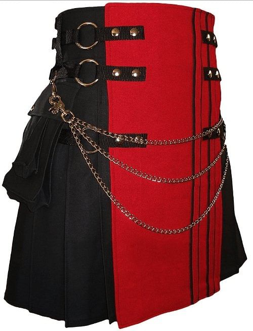 Red & Black Canvas Cotton Fashion Utility Kilt