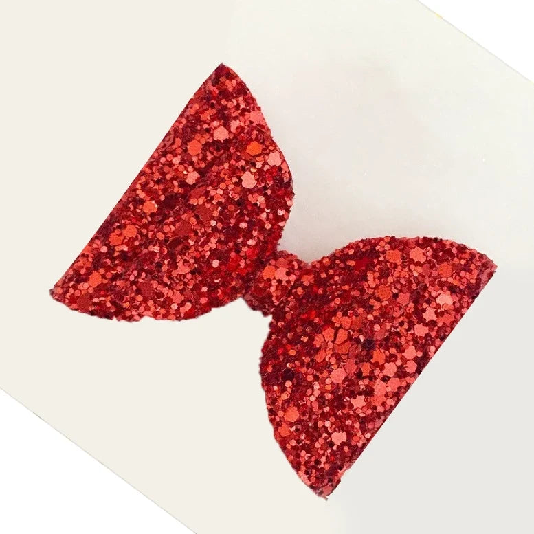 Nina Bows Red Glitter Bow Hair Clip | Dazzling Sparkle for Girls & Women | Medium