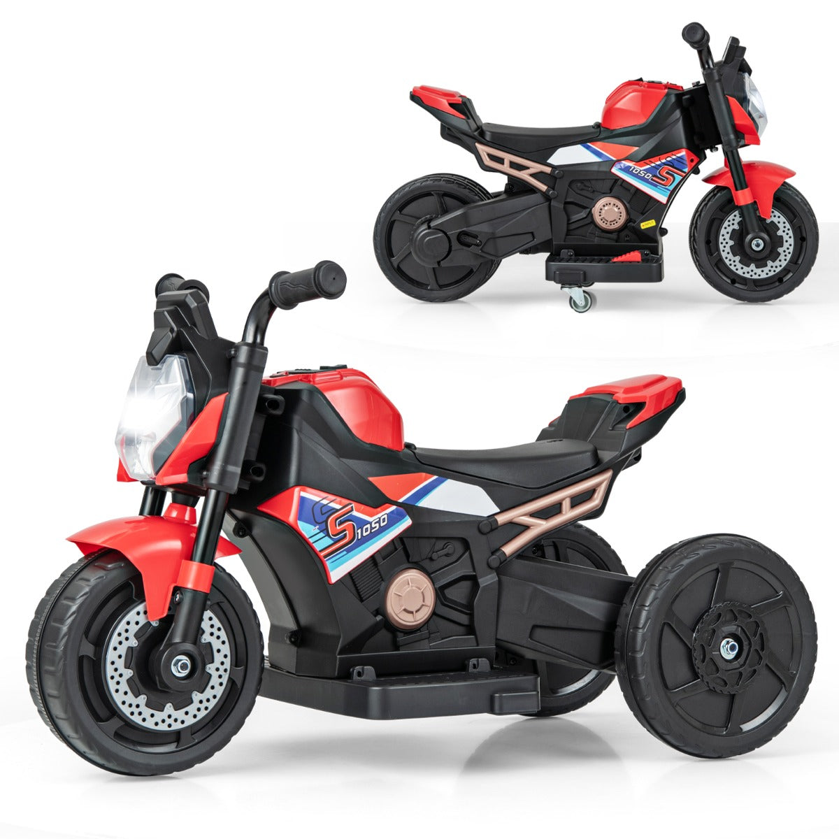 6V Kids Ride-on Motorcycle with 2-wheel/3-wheel Conversion & Detachable Training Wheels-Blue