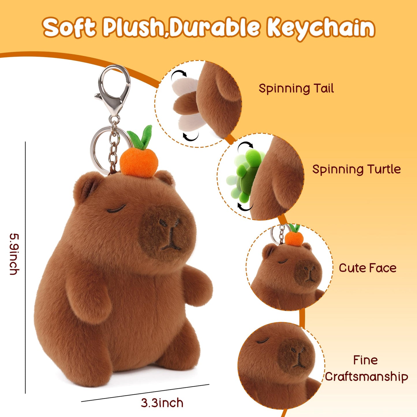 redaica 4-in-1 Interactive Capybara Plush Keychain | Portable Fun & Squeaky Toy