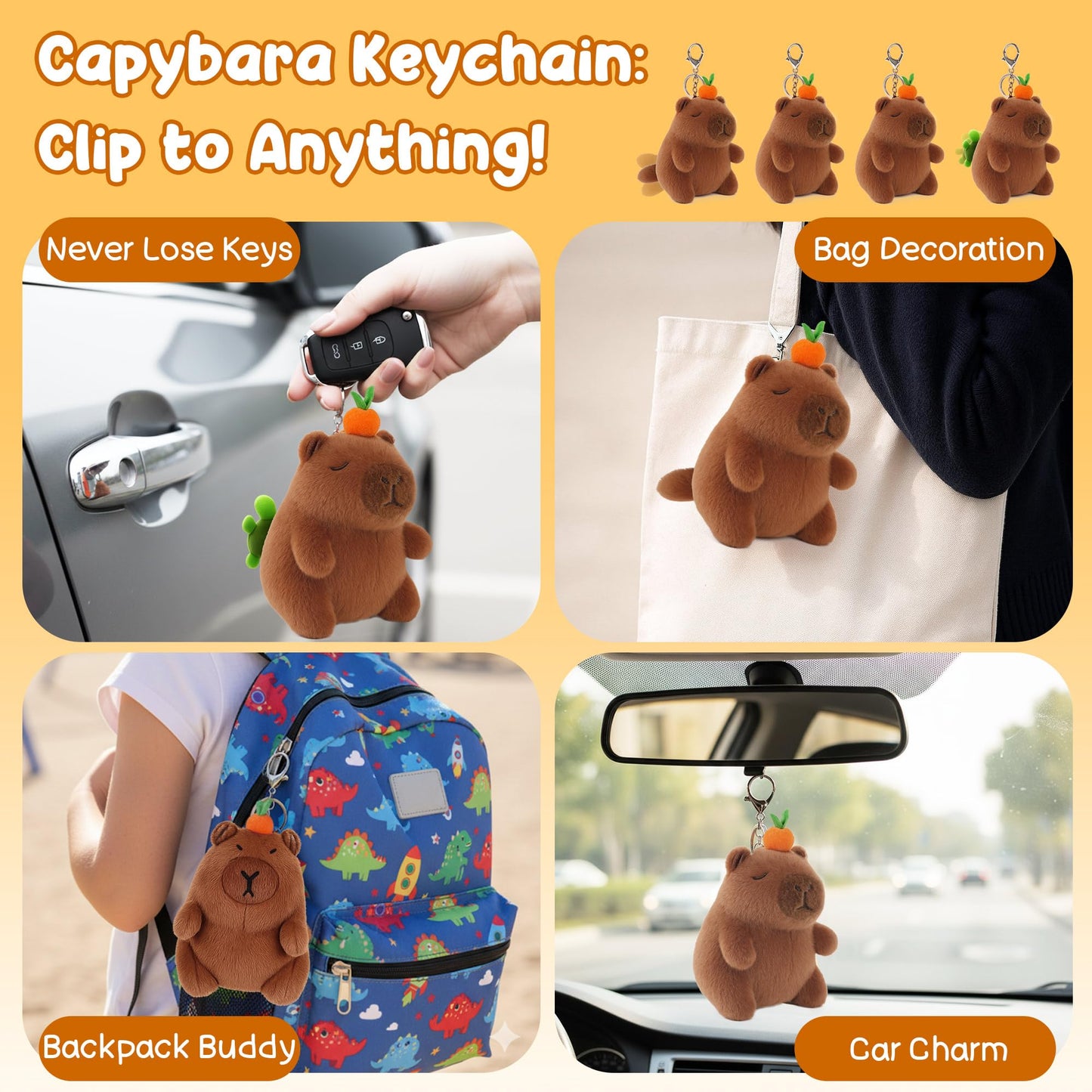 redaica 4-in-1 Interactive Capybara Plush Keychain | Portable Fun & Squeaky Toy