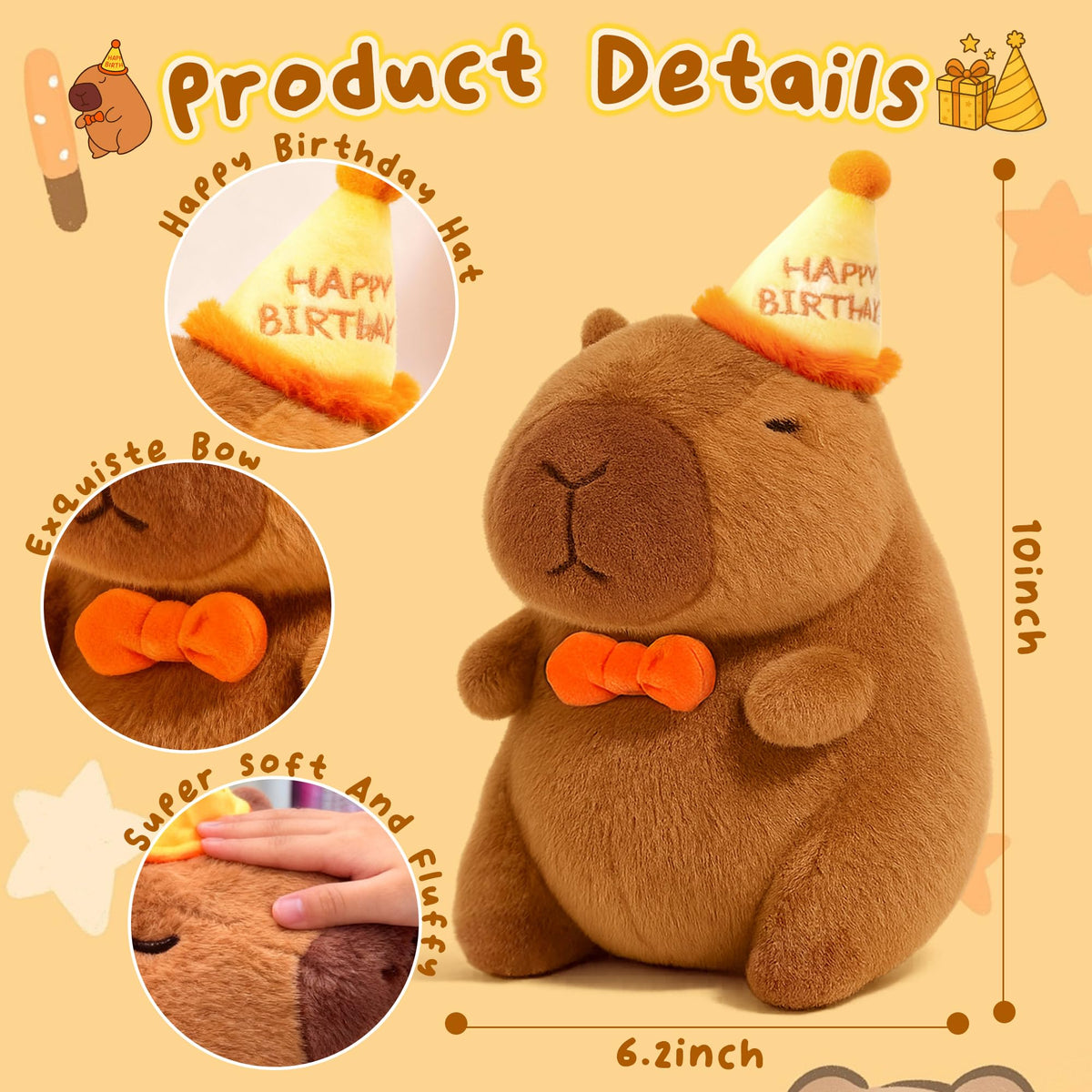 redaica Happy Birthday Capybara Plush – Soft Capybara Stuffed Animal, 9-Inch Gift for Kids