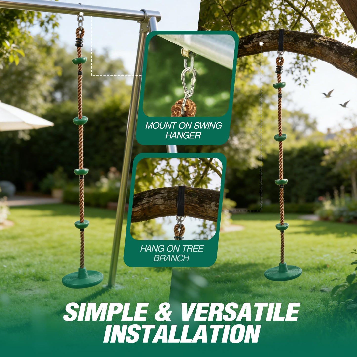 REDCAMP Climbing Rope Swing for Trees – Heavy-Duty Disc Swing with Strap & Hooks