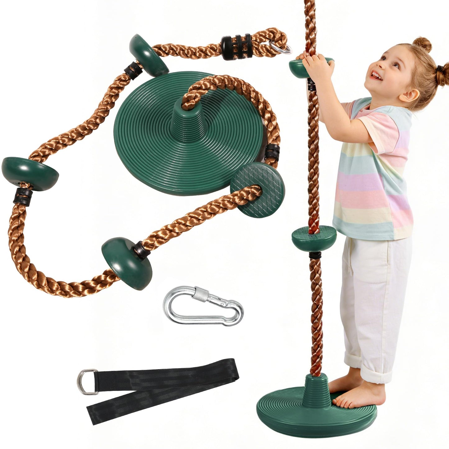 REDCAMP Climbing Rope Swing for Trees – Heavy-Duty Disc Swing with Strap & Hooks