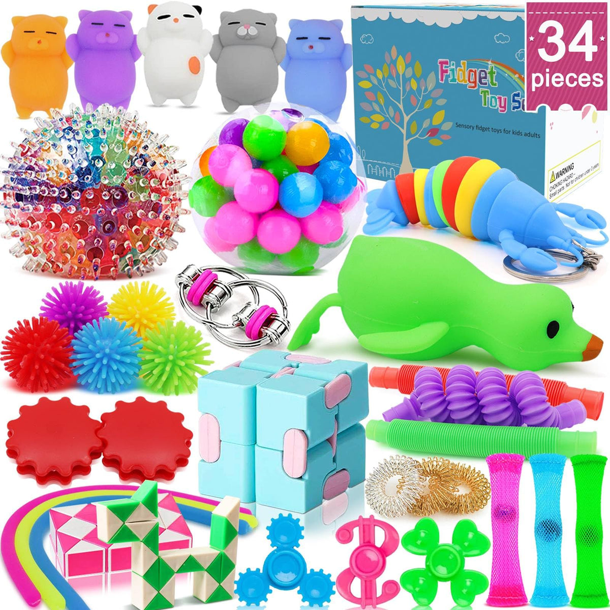 RedLored 34-Piece Fidget Toys Bundle – Stress Relief & Sensory Play for All Ages