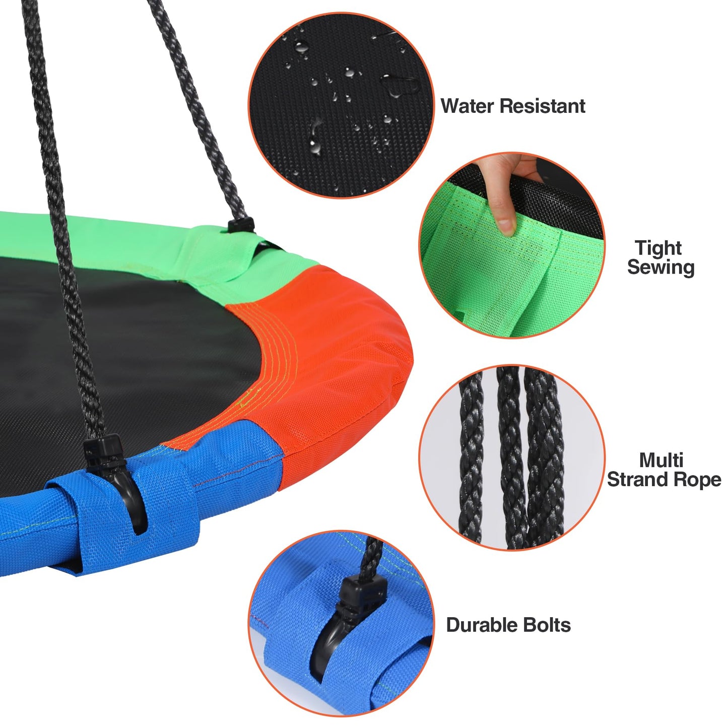 RedSwing 43-inch Rainbow Tree Swing for Kids – Large Flying Saucer, 500 LBS Capacity, Waterproof