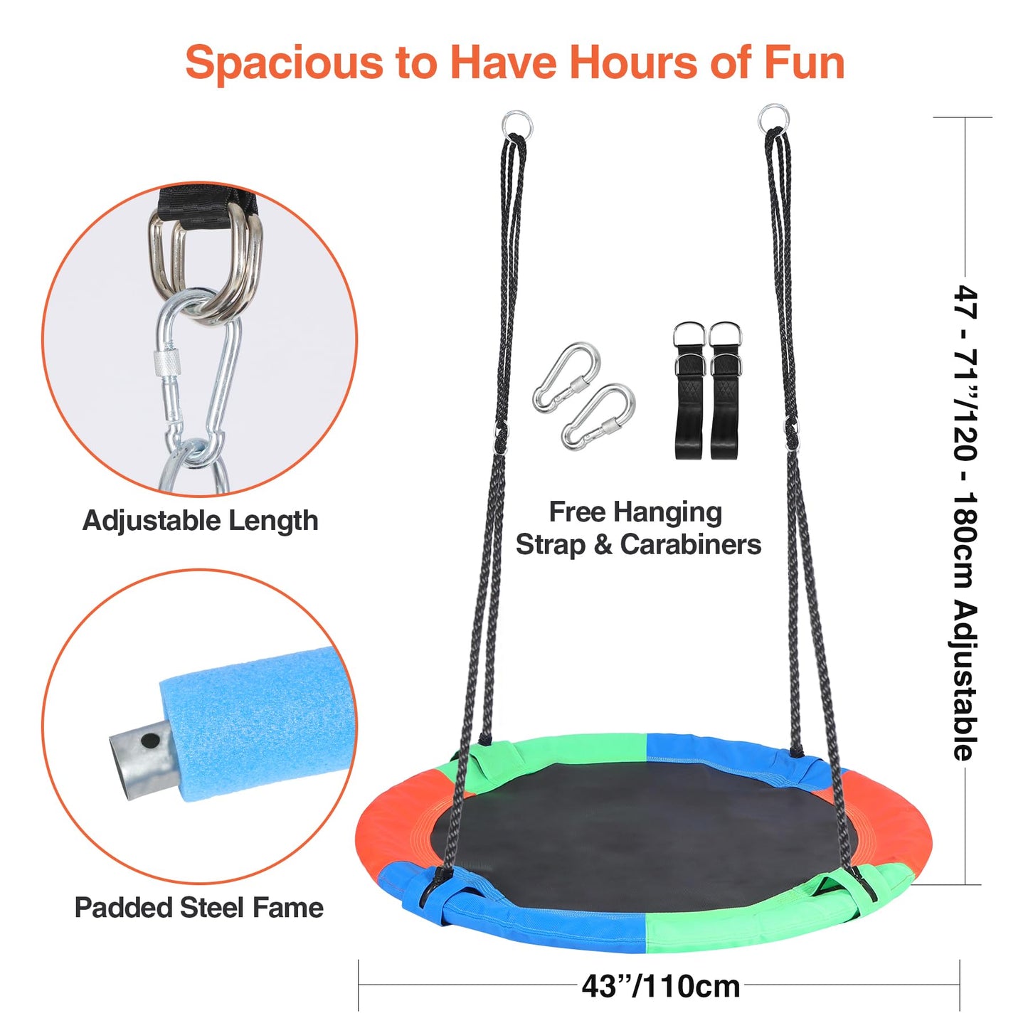 RedSwing 43-inch Rainbow Tree Swing for Kids – Large Flying Saucer, 500 LBS Capacity, Waterproof