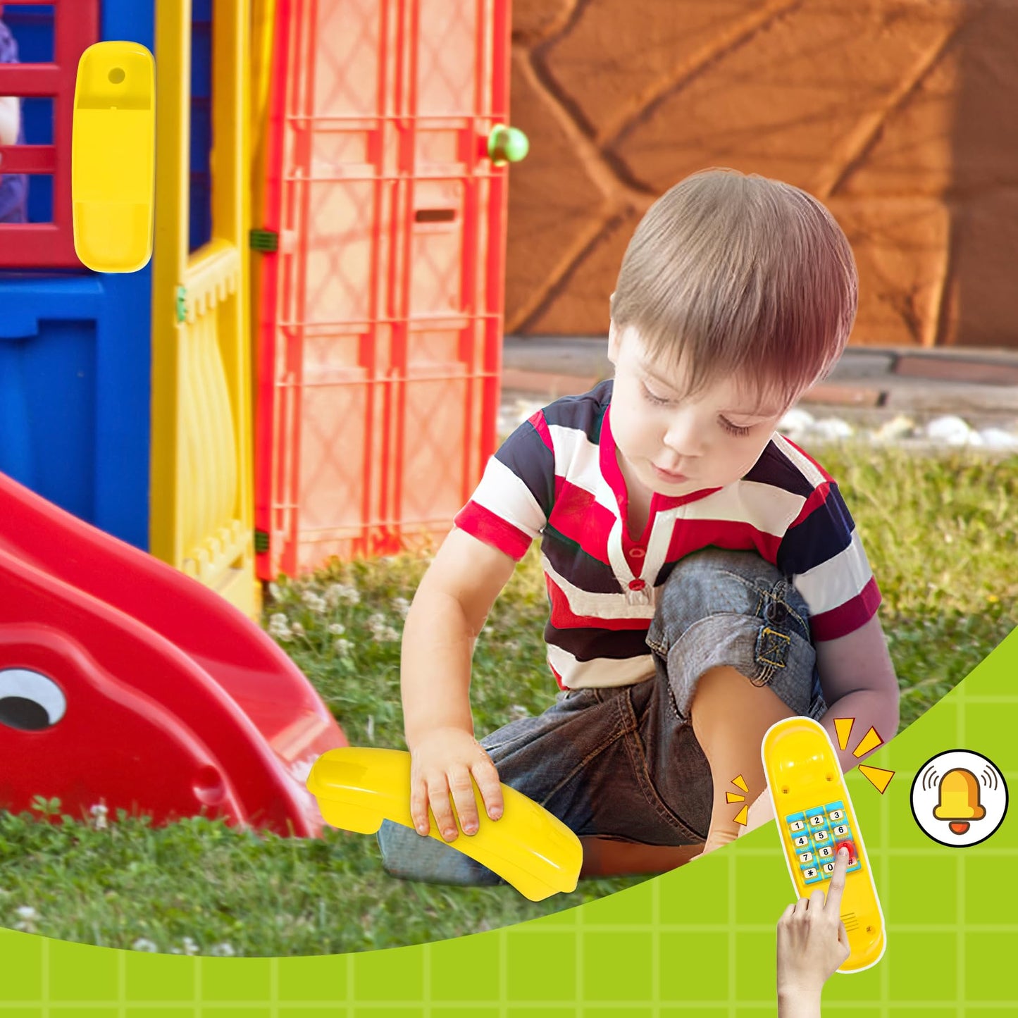RedSwing Playground Accessories for Kids – 2 Pirate Ship Wheels, Toy Telescope, Telephone & Safety Handles (Yellow & Green)