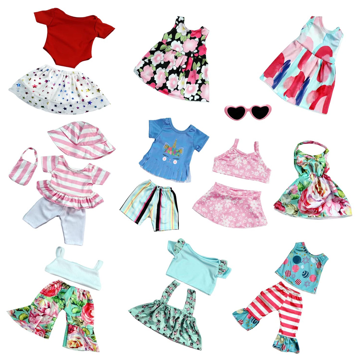 ReeRaa 20-Piece 18-Inch Doll Clothes & Accessories — 10 Complete Sets Included