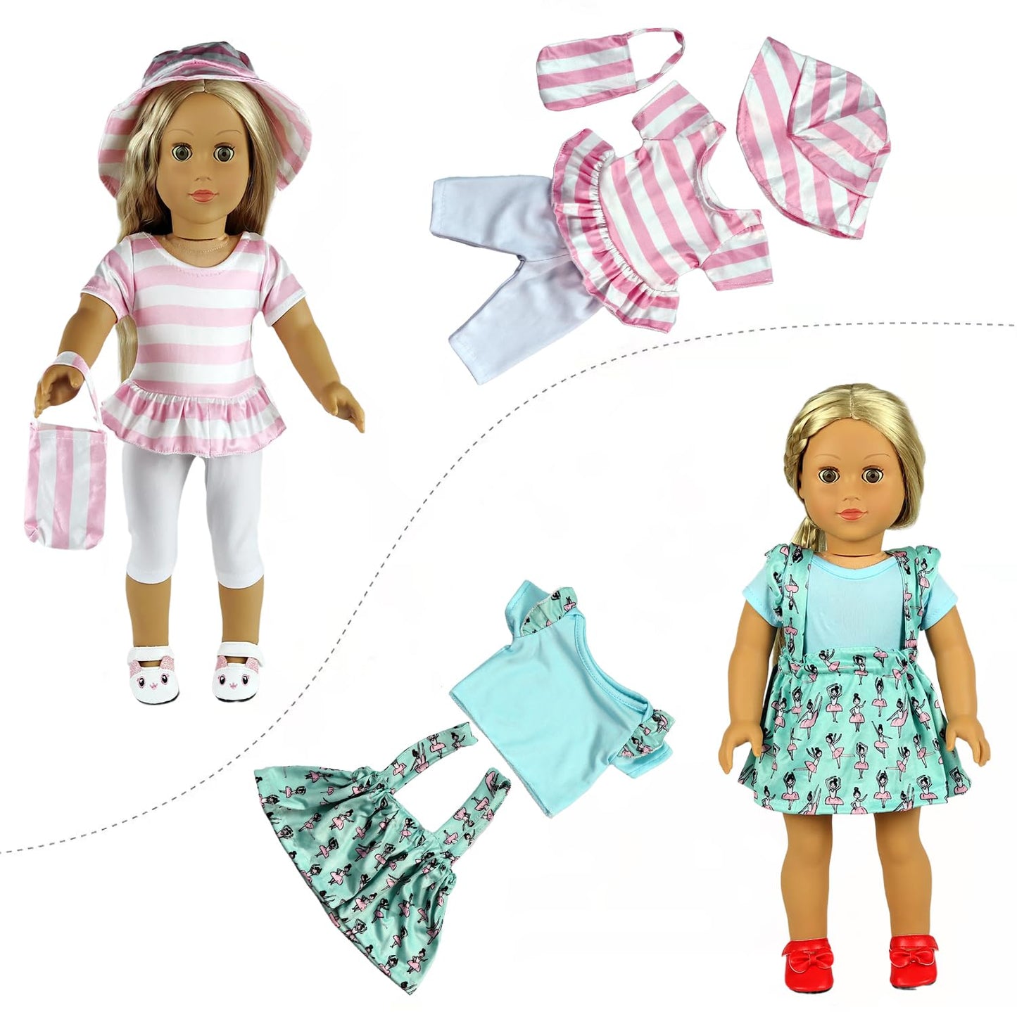 ReeRaa 20-Piece 18-Inch Doll Clothes & Accessories — 10 Complete Sets Included