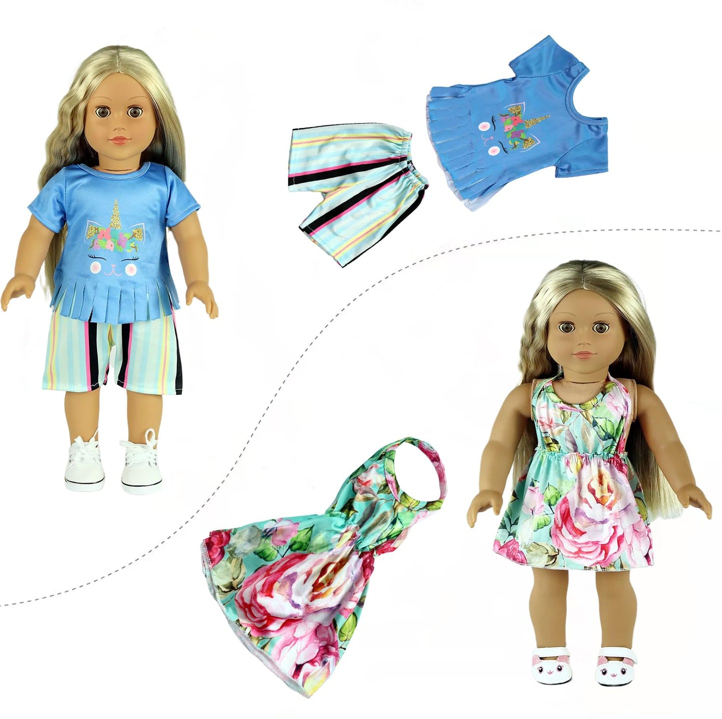 ReeRaa 20-Piece 18-Inch Doll Clothes & Accessories — 10 Complete Sets Included