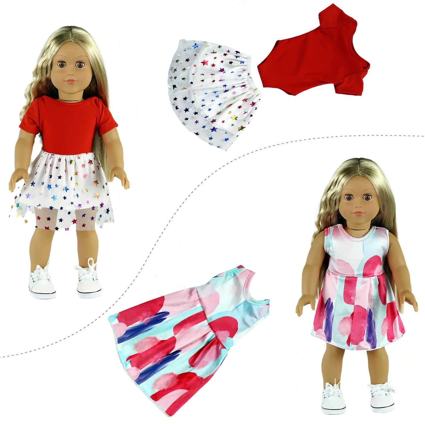 ReeRaa 20-Piece 18-Inch Doll Clothes & Accessories — 10 Complete Sets Included
