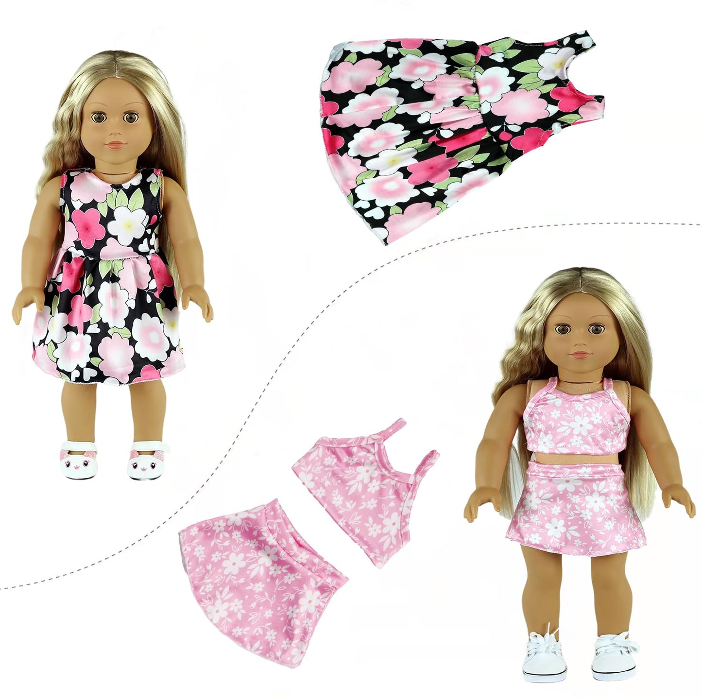 ReeRaa 20-Piece 18-Inch Doll Clothes & Accessories — 10 Complete Sets Included