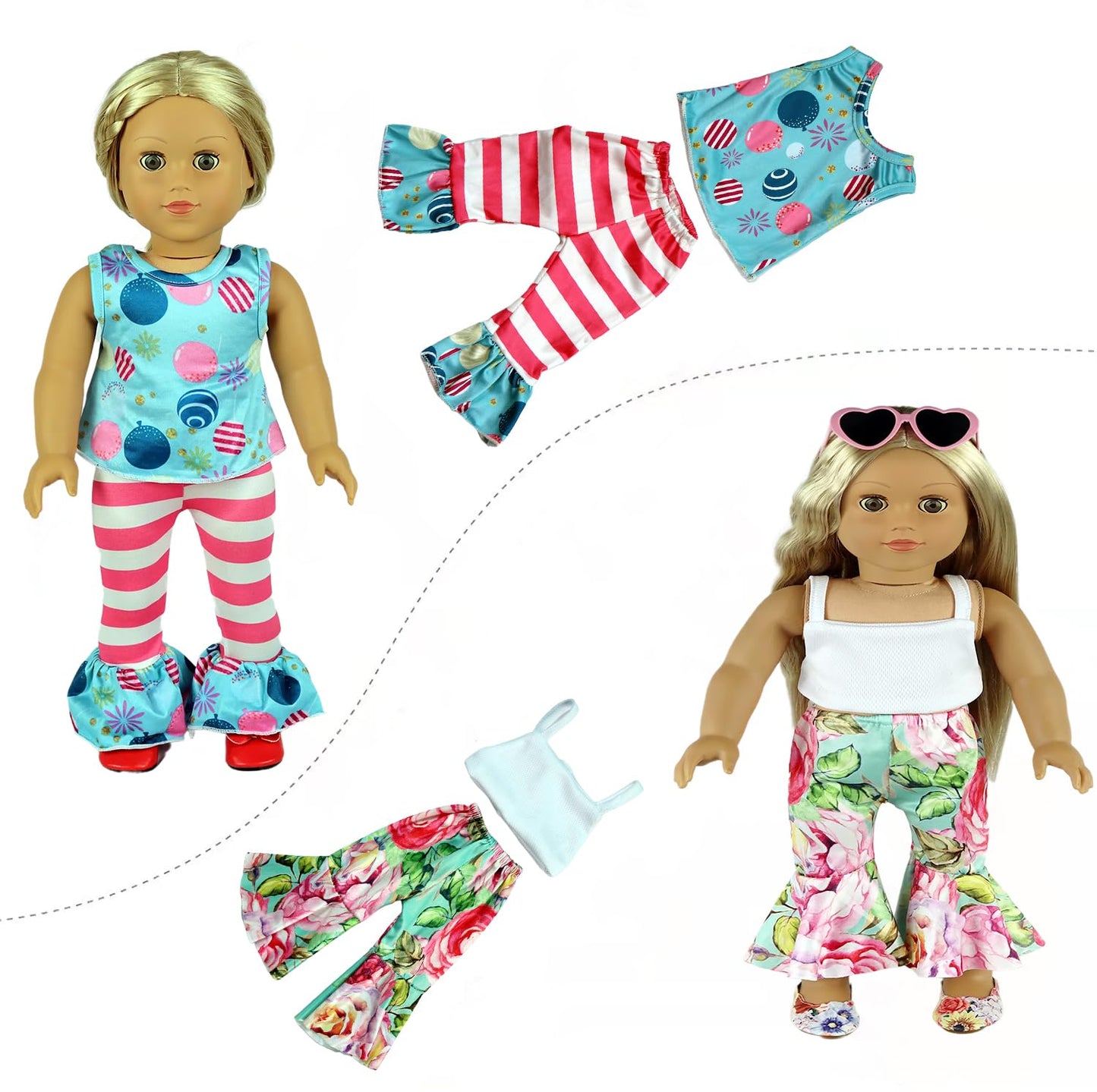 ReeRaa 20-Piece 18-Inch Doll Clothes & Accessories — 10 Complete Sets Included