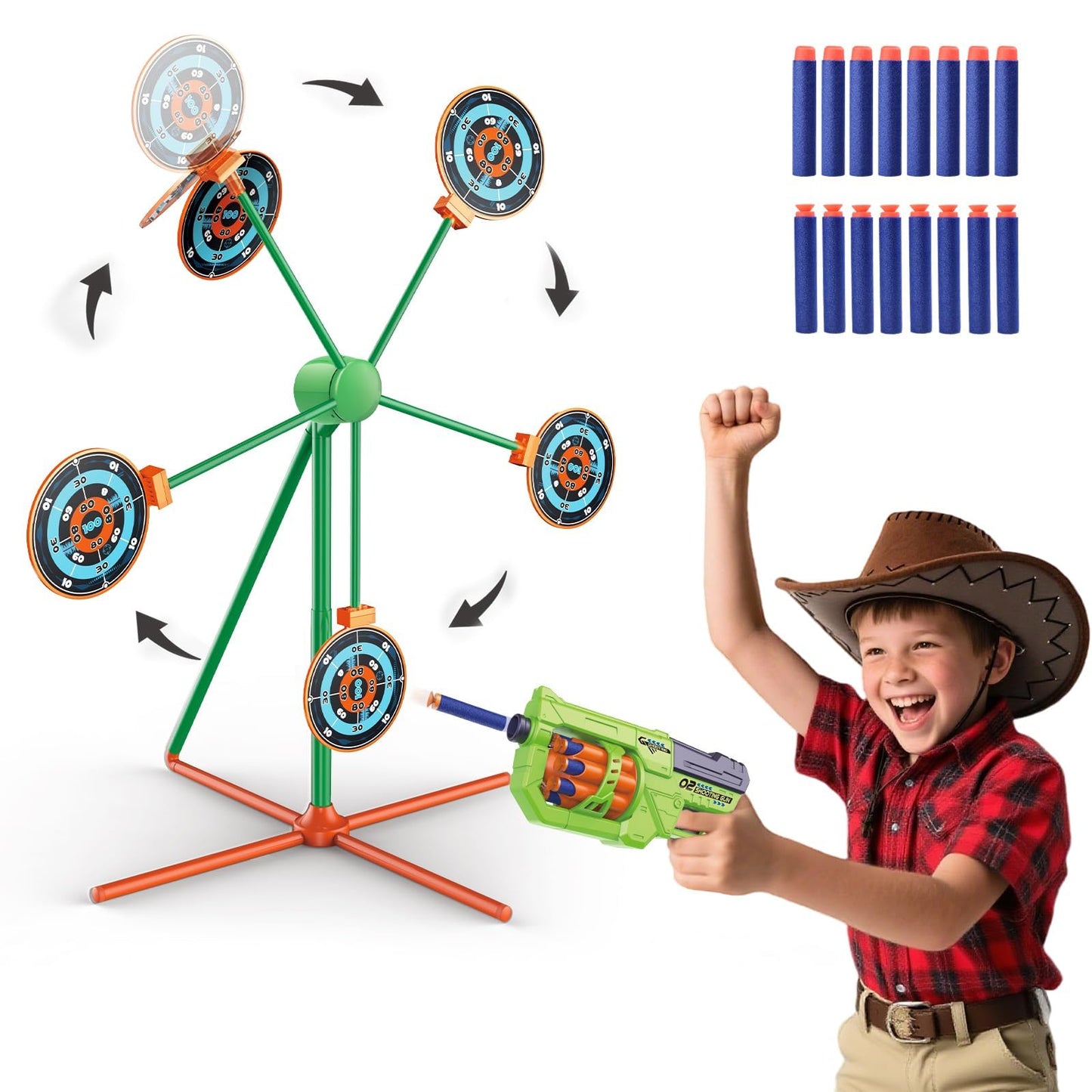 ReechTree Shooting Target Games Set for Nerf Guns – Spinning Auto-Reset Target, 8-RD Drum Blaster (RD-8) – Fun Gift for Kids