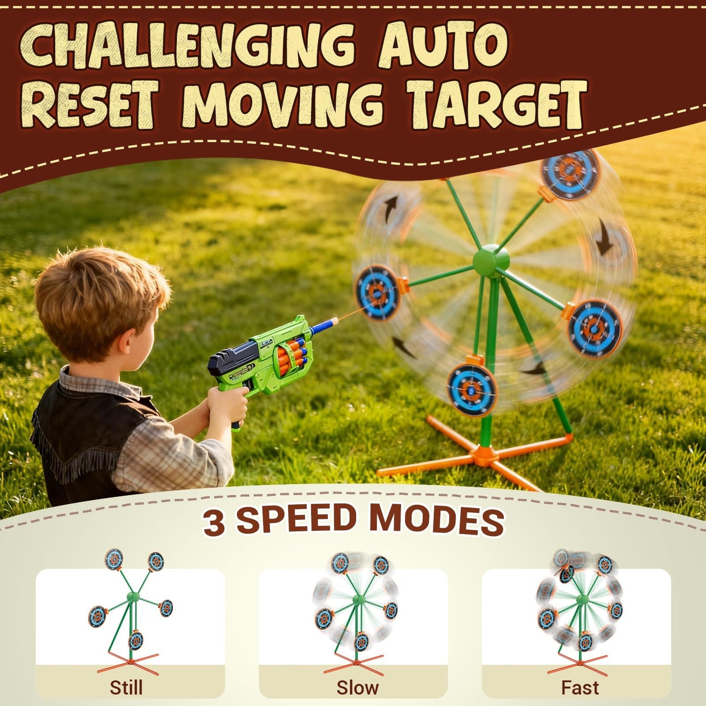 ReechTree Shooting Target Games Set for Nerf Guns – Spinning Auto-Reset Target, 8-RD Drum Blaster (RD-8) – Fun Gift for Kids