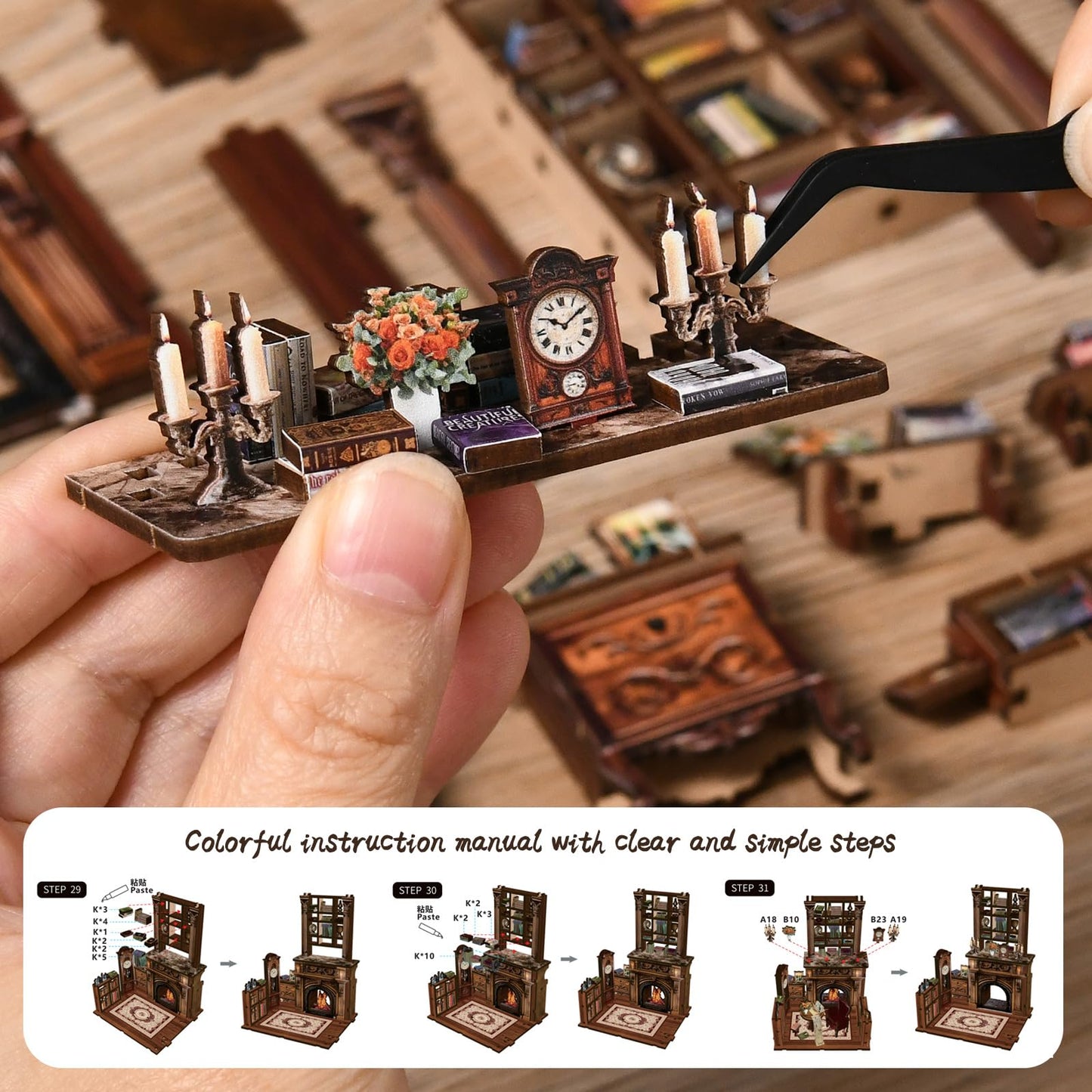 Reenovan Twilight Library Book Nook Kit – DIY Miniature with LED for Cozy Shelf Decor