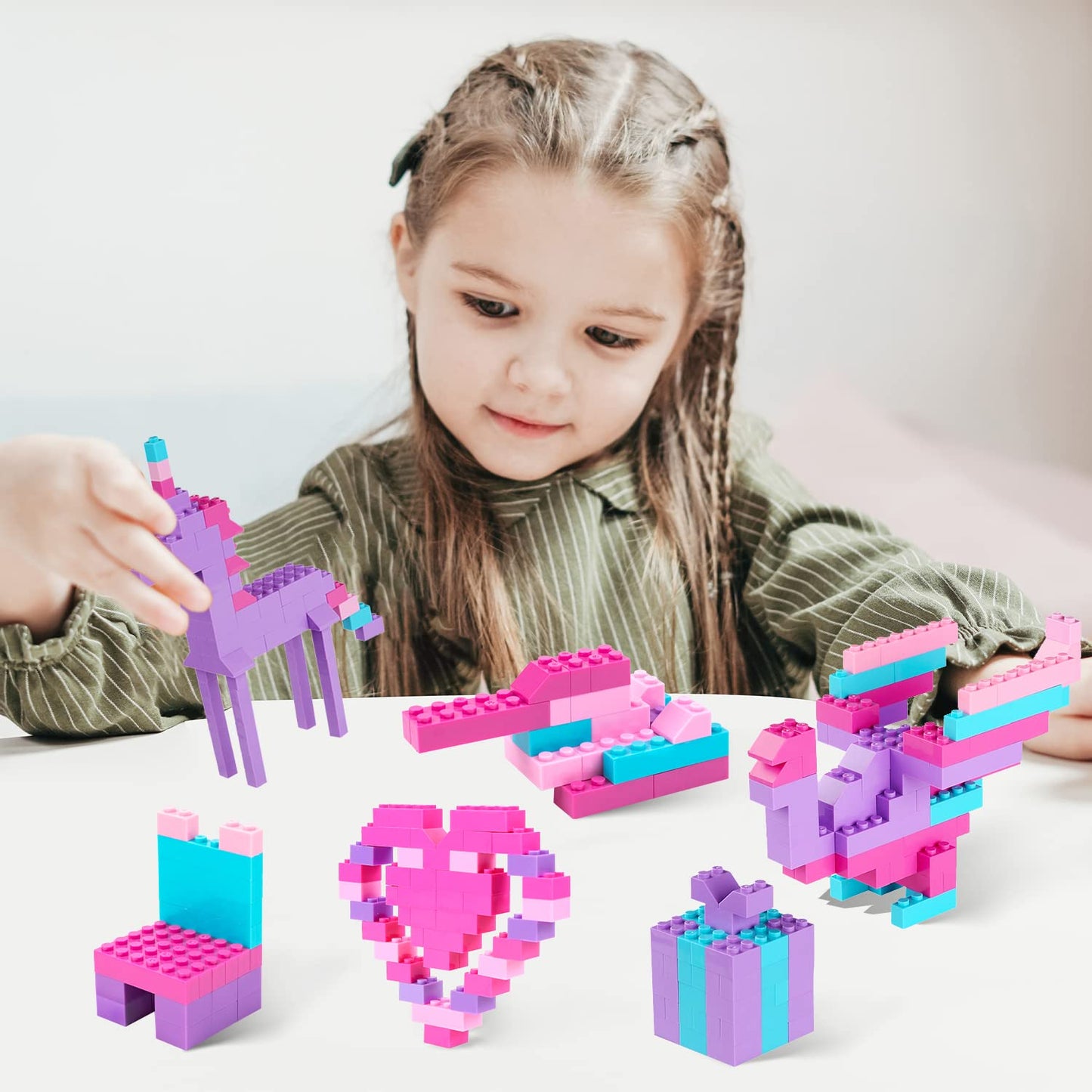 Reenwee Building Bricks Set 1000 Pcs - Pink-Purple, Compatible with All Major Brands
