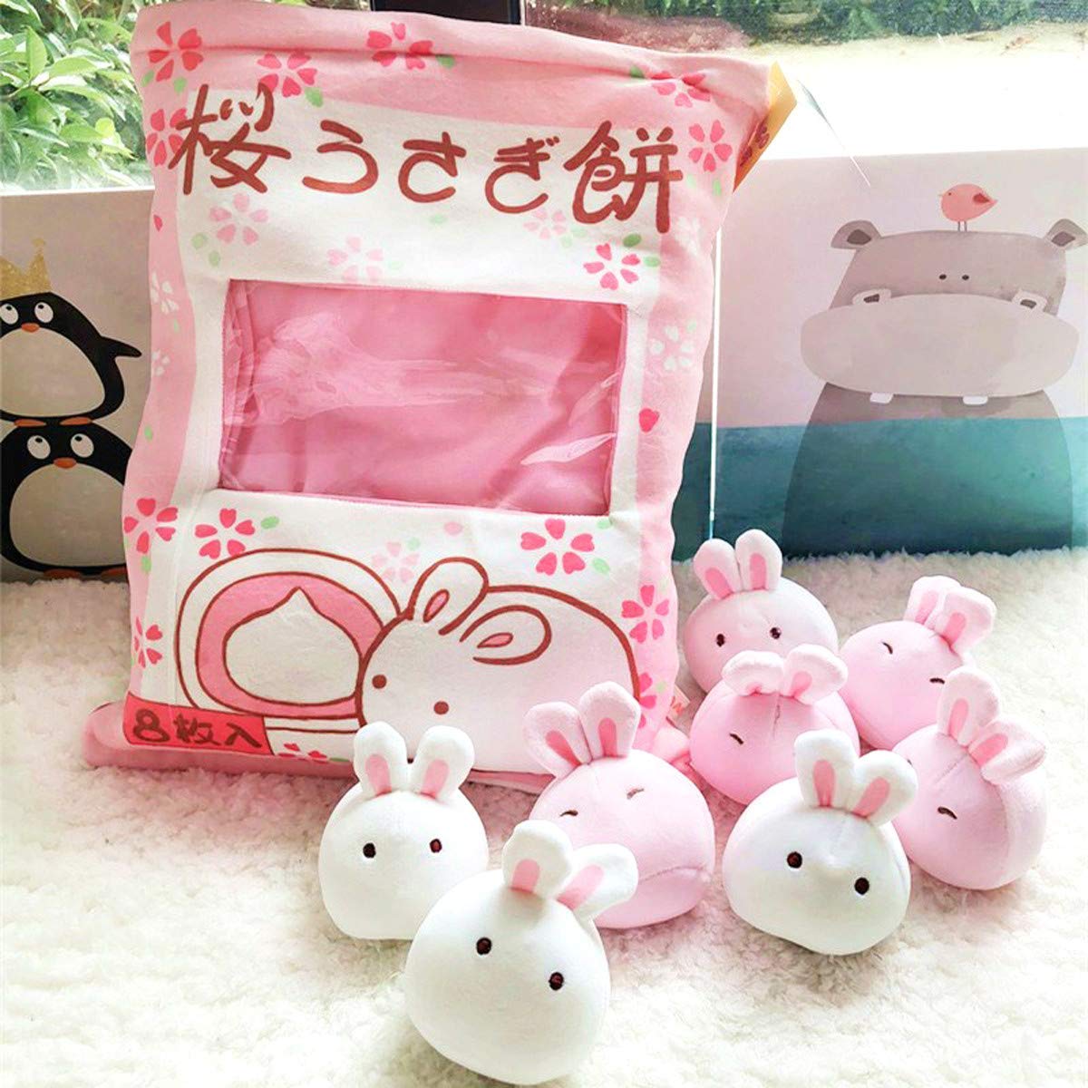 REFAHB Cute Plush Bunny Pillow with Removable Toys | Soft Velvet Throw Pillow for Girls