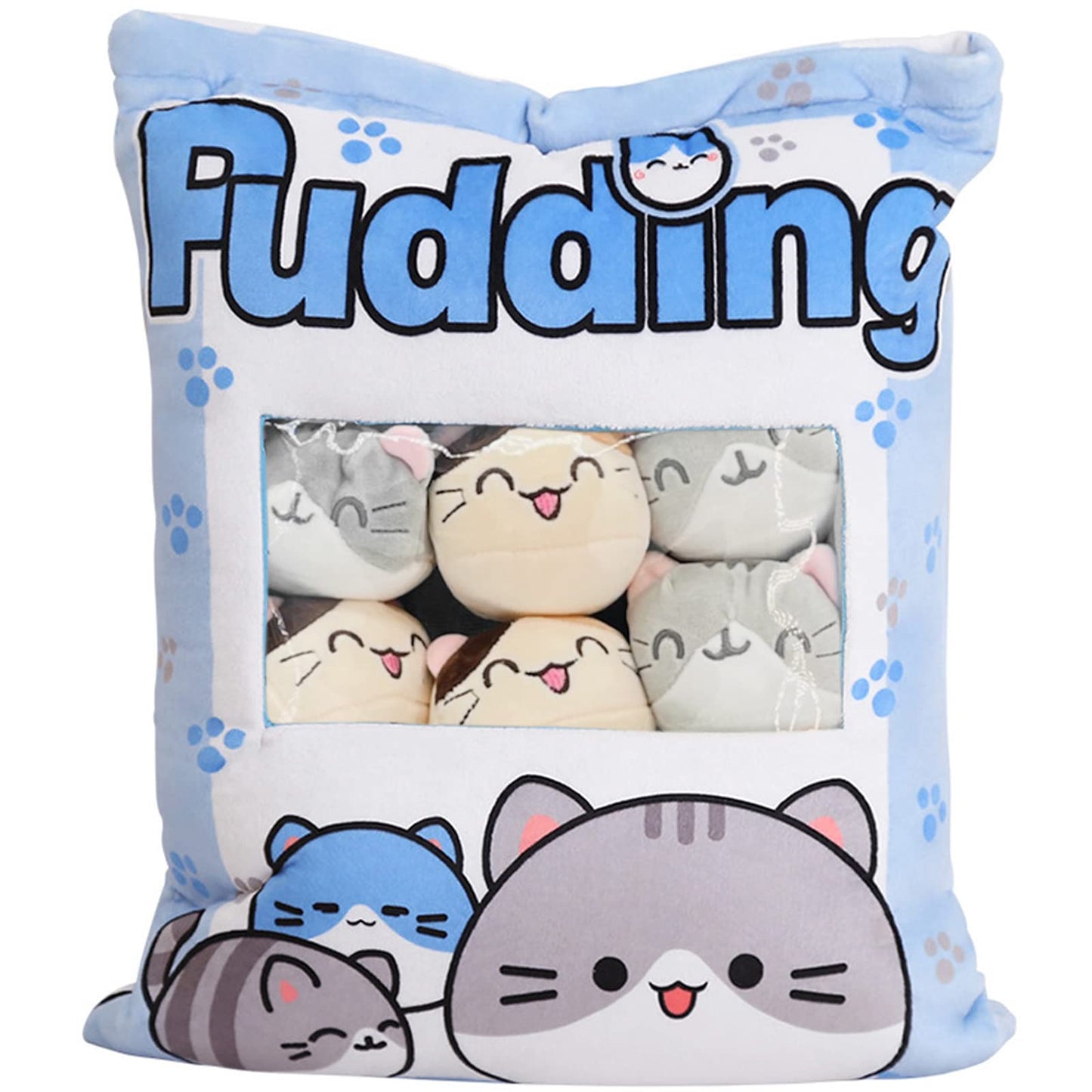 REFAHB Cute Plush Pillow Kitten-Blue with Removable Toys | Cozy Throw Pillow