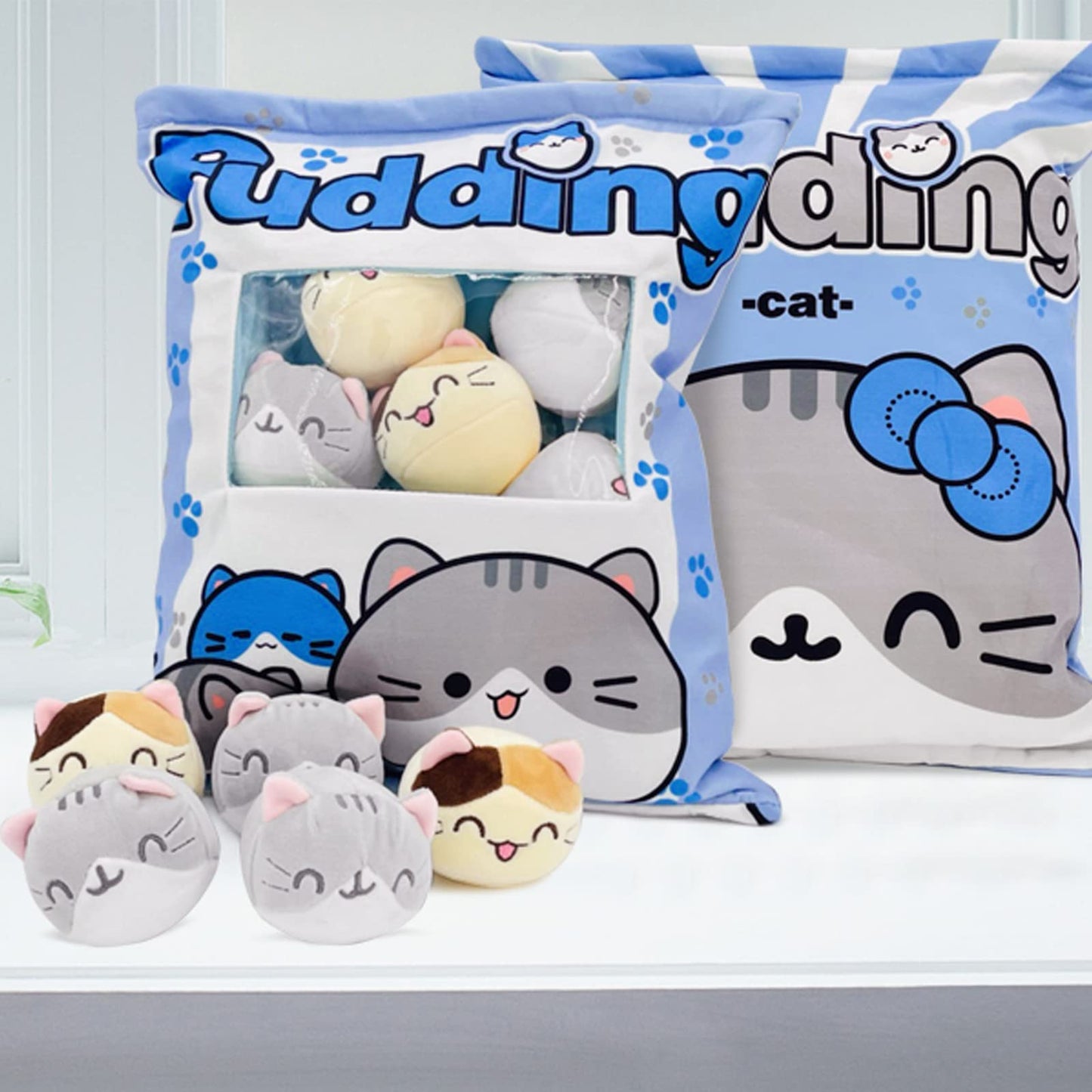 REFAHB Cute Plush Pillow Kitten-Blue with Removable Toys | Cozy Throw Pillow