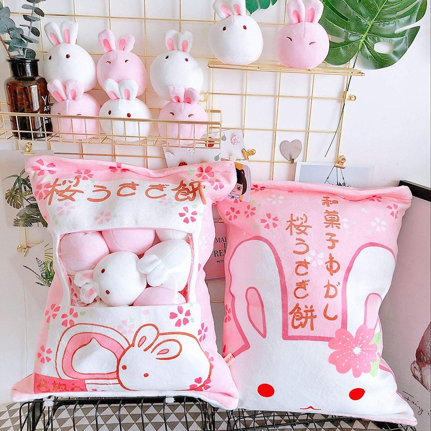 REFAHB Cute Plush Bunny Pillow with Removable Toys | Soft Velvet Throw Pillow for Girls