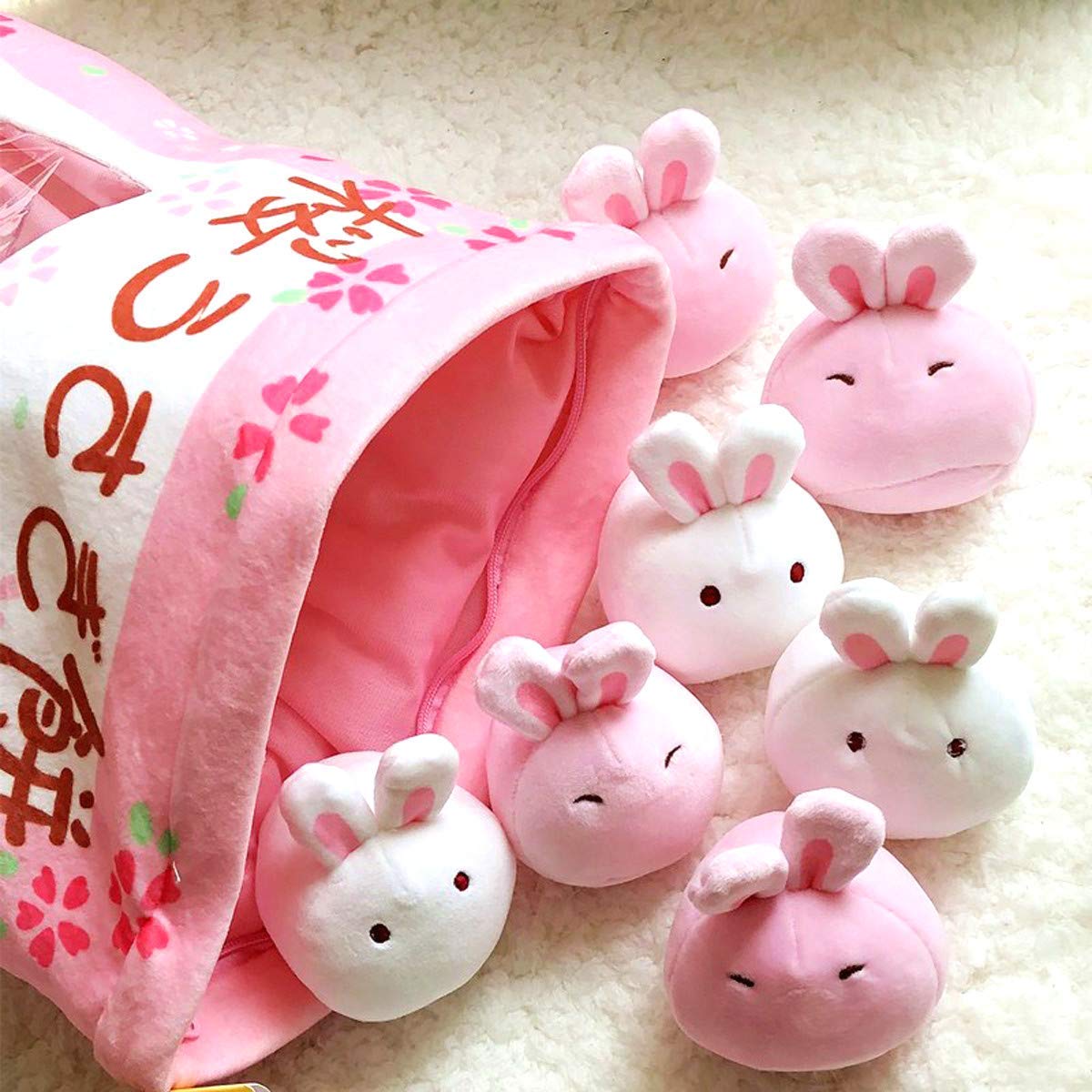 REFAHB Cute Plush Bunny Pillow with Removable Toys | Soft Velvet Throw Pillow for Girls