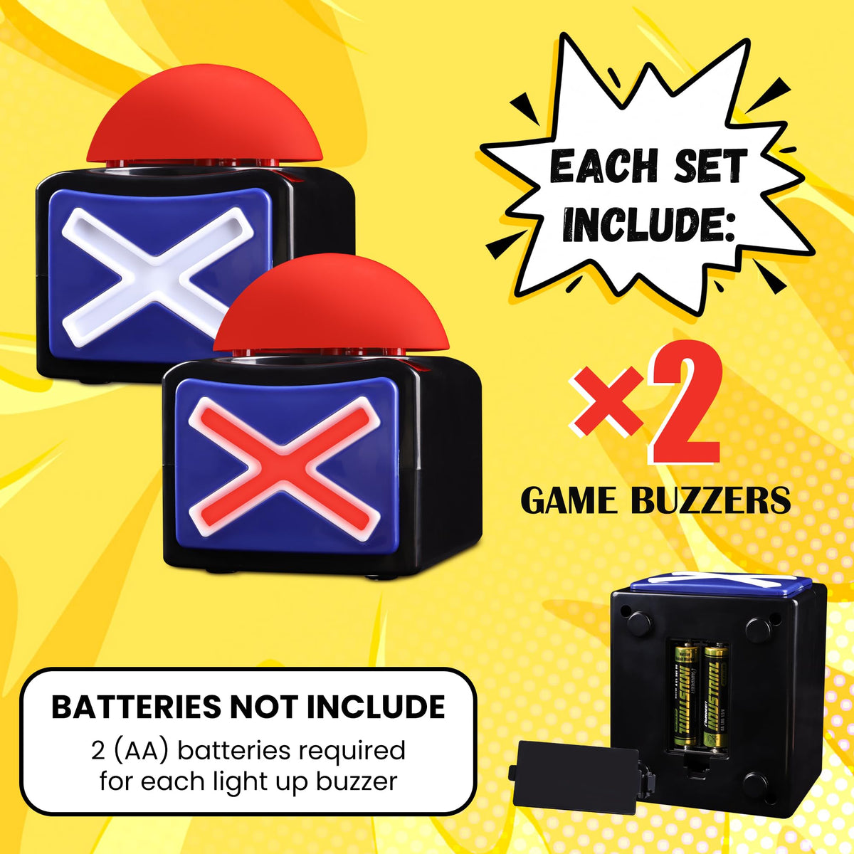 REFARICO 2Pcs Game Buzzers with Lights & Sound – Quiz Buzzers for Family, Classroom & Parties