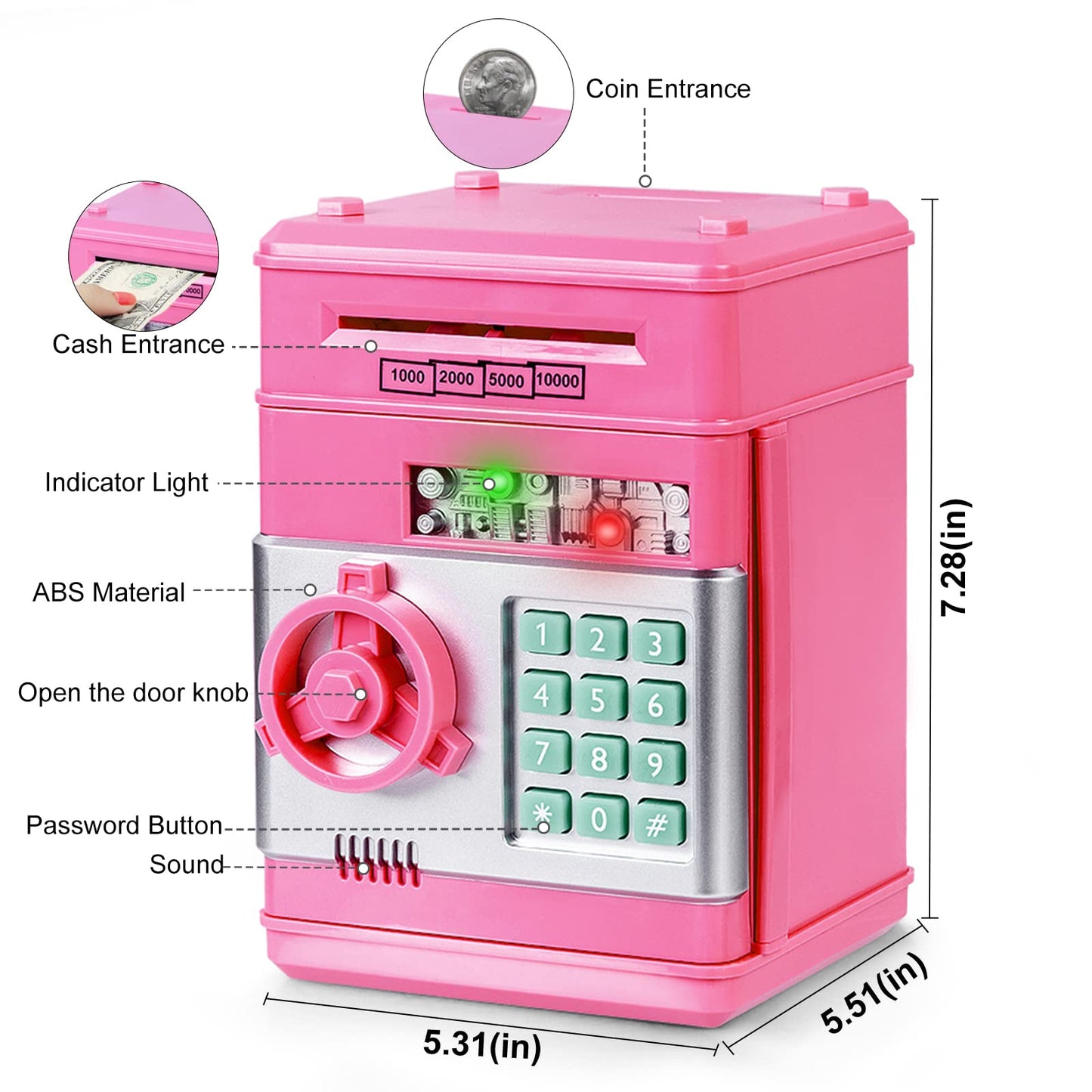 Refasy Electronic Piggy Bank — Pink Password Money Safe for Kids (Ages 3+)
