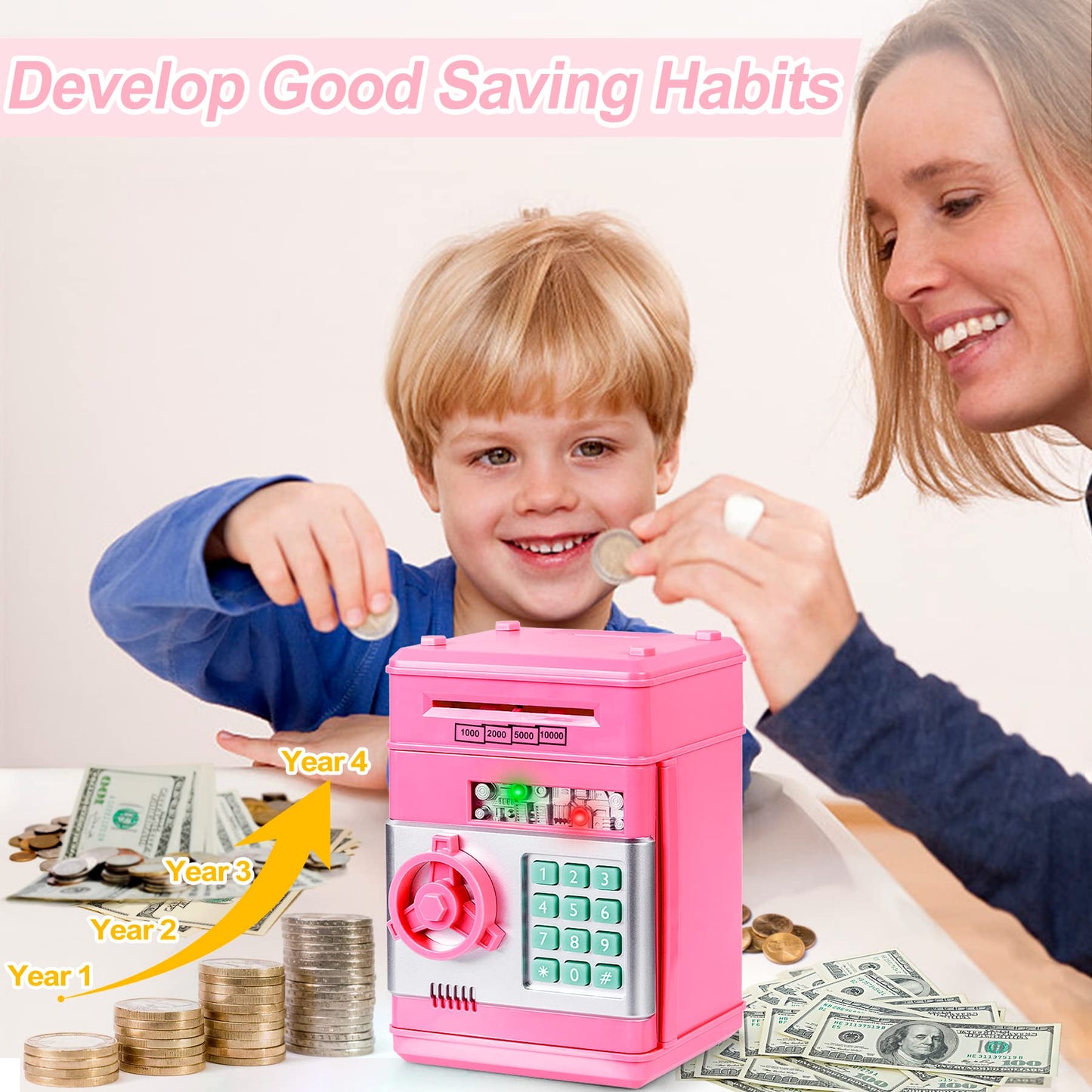 Refasy Electronic Piggy Bank — Pink Password Money Safe for Kids (Ages 3+)