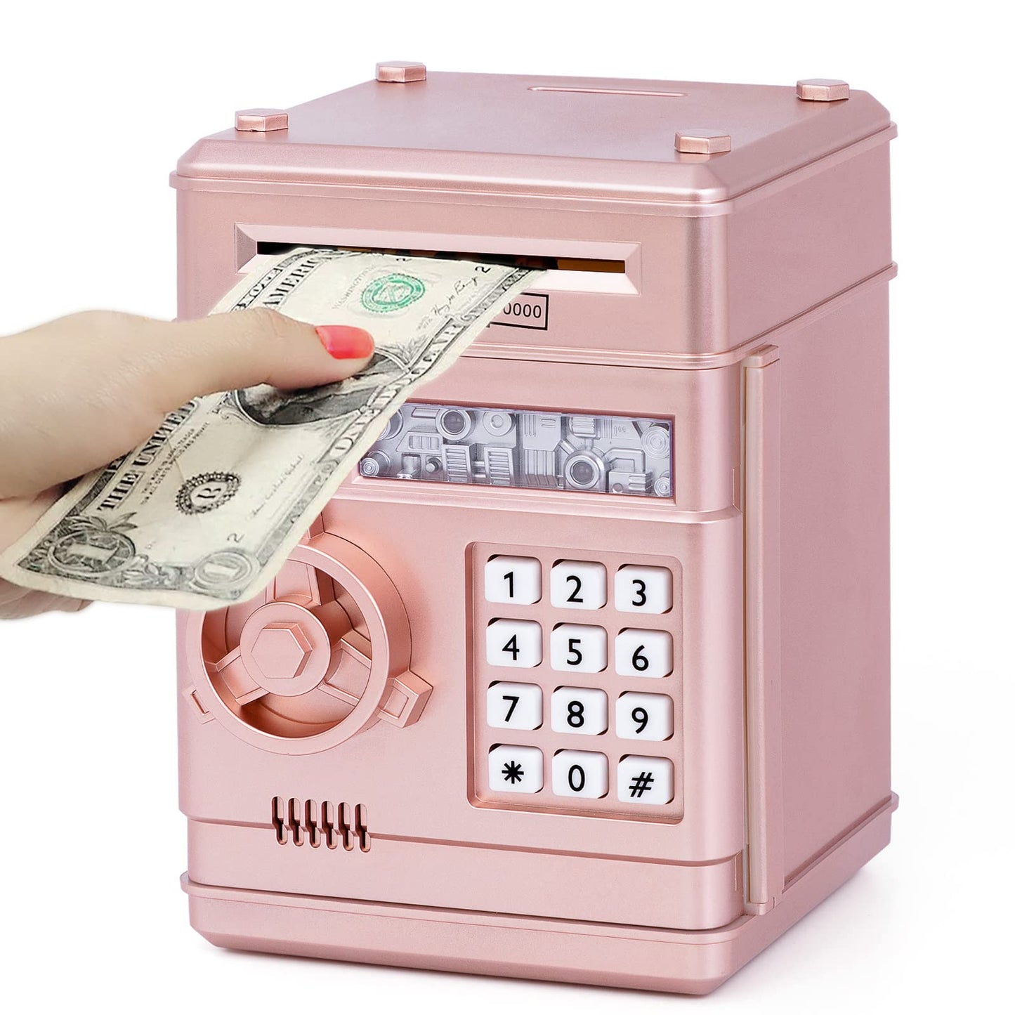 Refasy Piggy Bank Toy – Rose Gold Electronic ATM with Password Lock for Kids 3-12