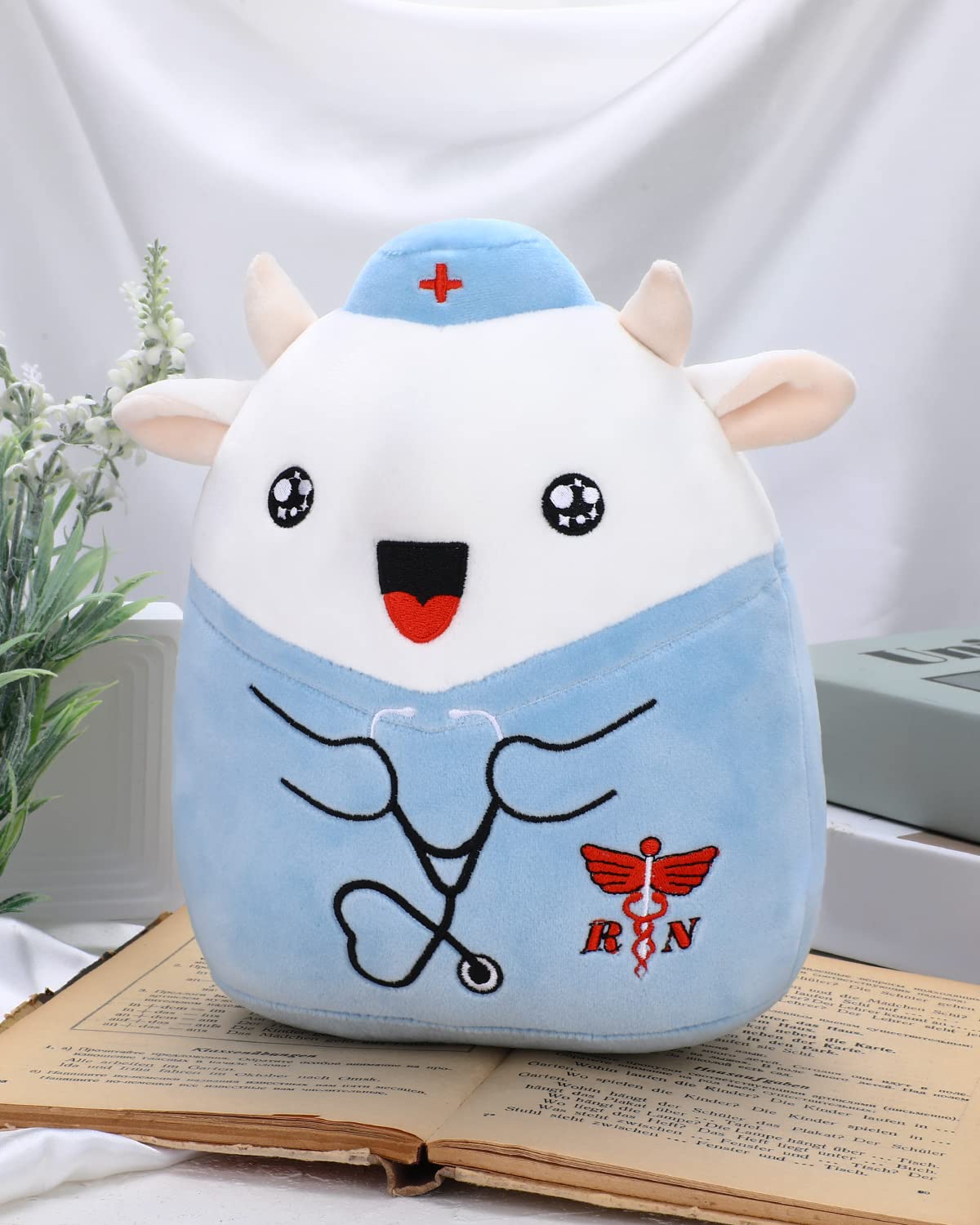 Refavor Nurse Cow Plush 8-Inch – Navy RN Hat Gift for Nurses, Students & Graduation