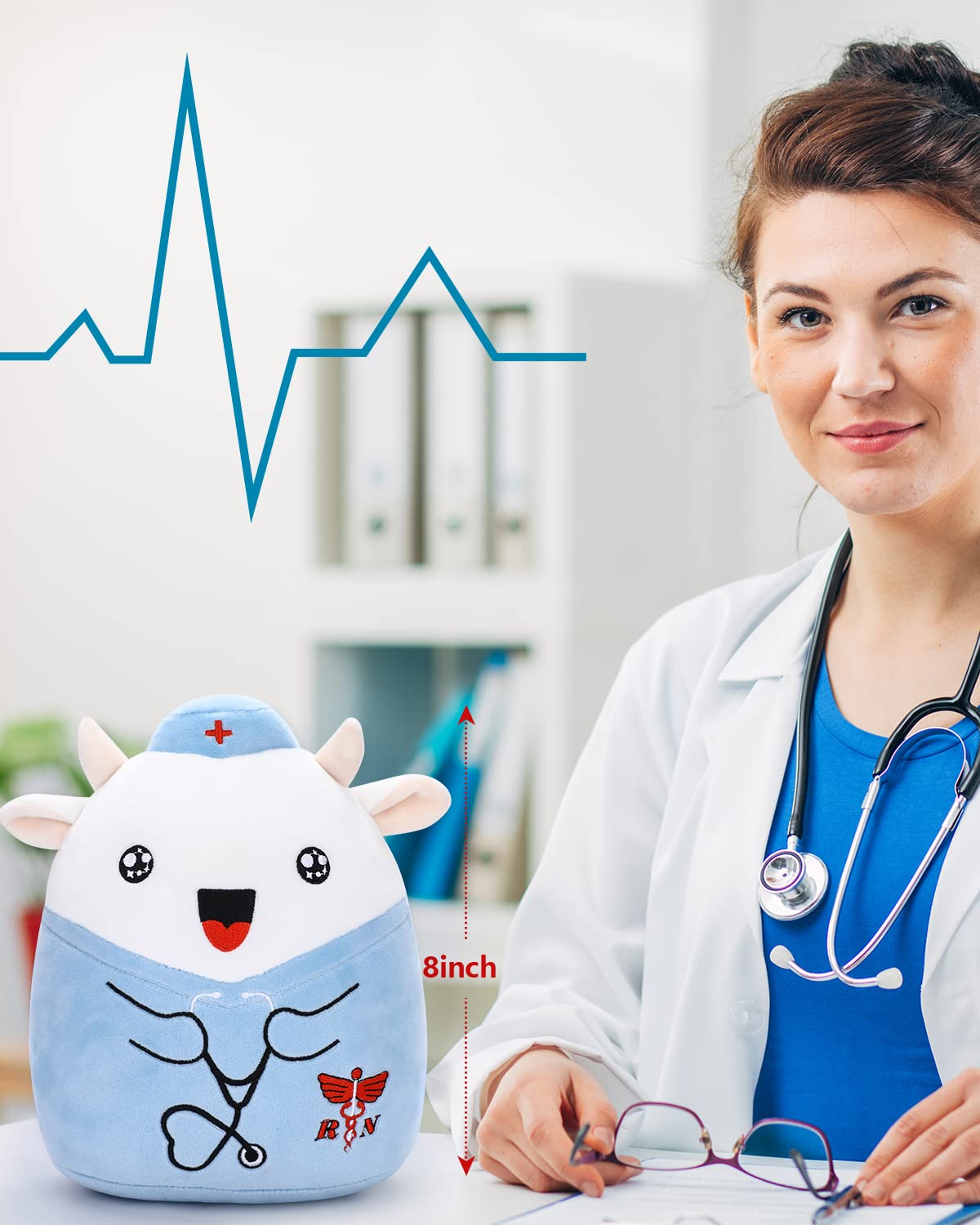 Refavor Nurse Cow Plush 8-Inch – Navy RN Hat Gift for Nurses, Students & Graduation