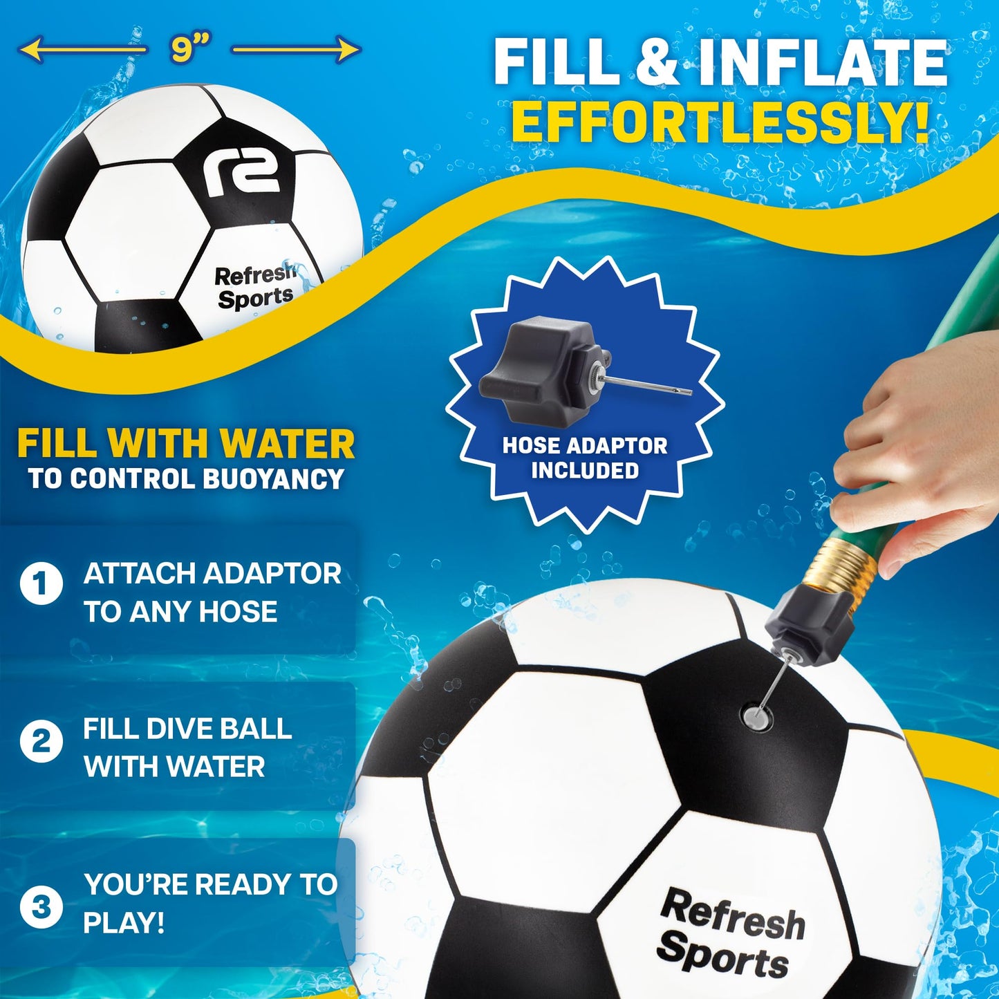 Refresh Sports Aqua Dive Ball – Underwater Pool Soccer Toy for Kids 8-12