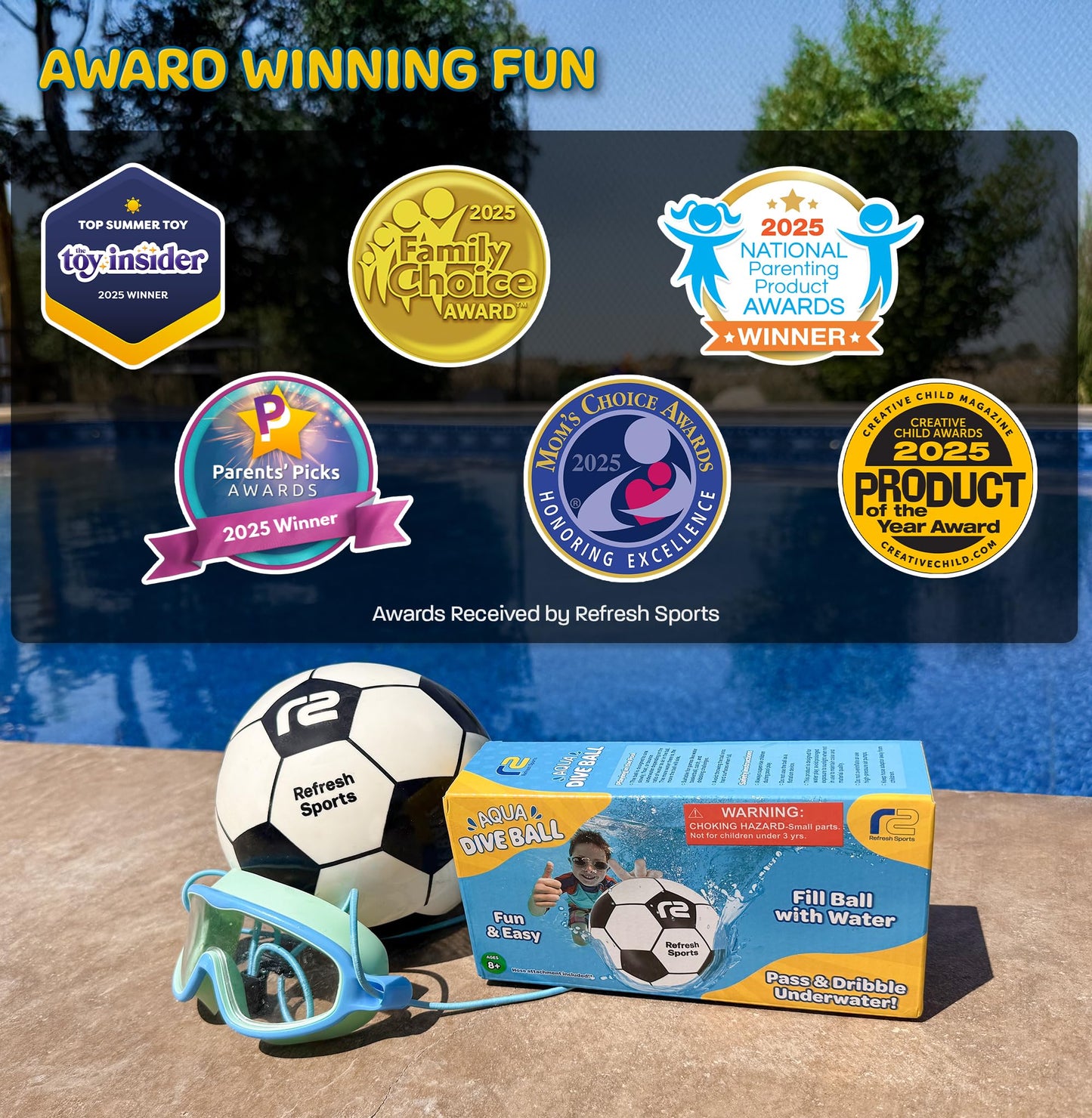 Refresh Sports Aqua Dive Ball – Underwater Pool Soccer Toy for Kids 8-12