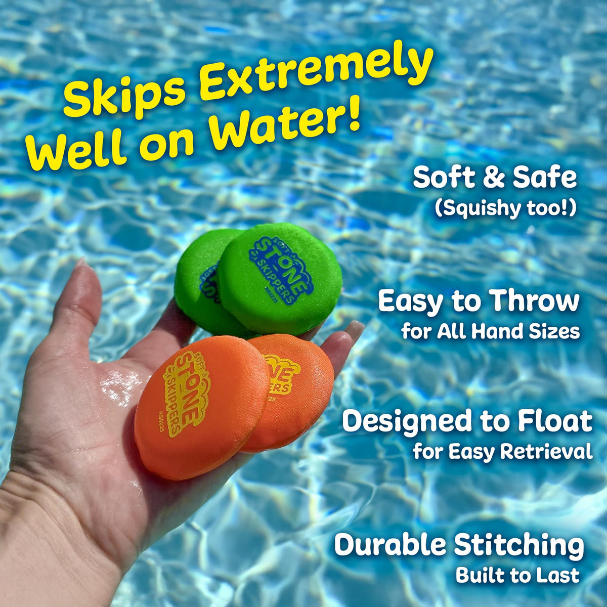 Refresh Sports Soft Stone Skippers – 4-Pack Water Skipping Discs for Kids, Pool & Beach Fun
