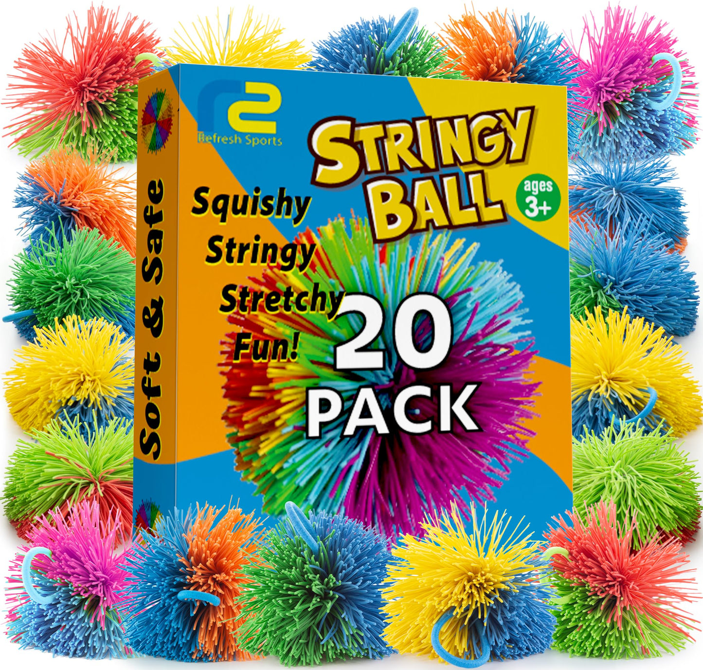 Refresh Sports Stringy Balls 20-Pack – Sensory Fidget Toys for Kids, Classrooms & Party Favors