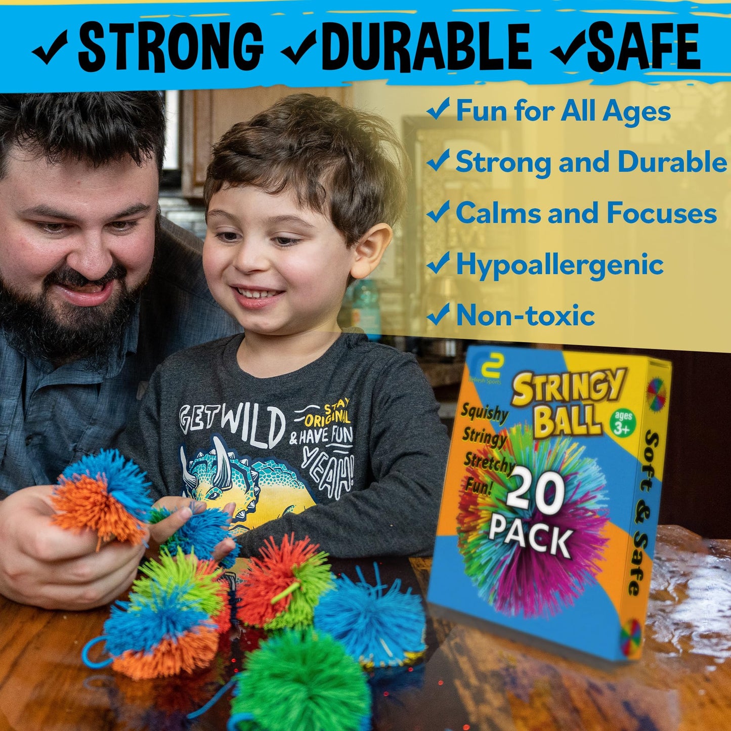 Refresh Sports Stringy Balls 20-Pack – Sensory Fidget Toys for Kids, Classrooms & Party Favors