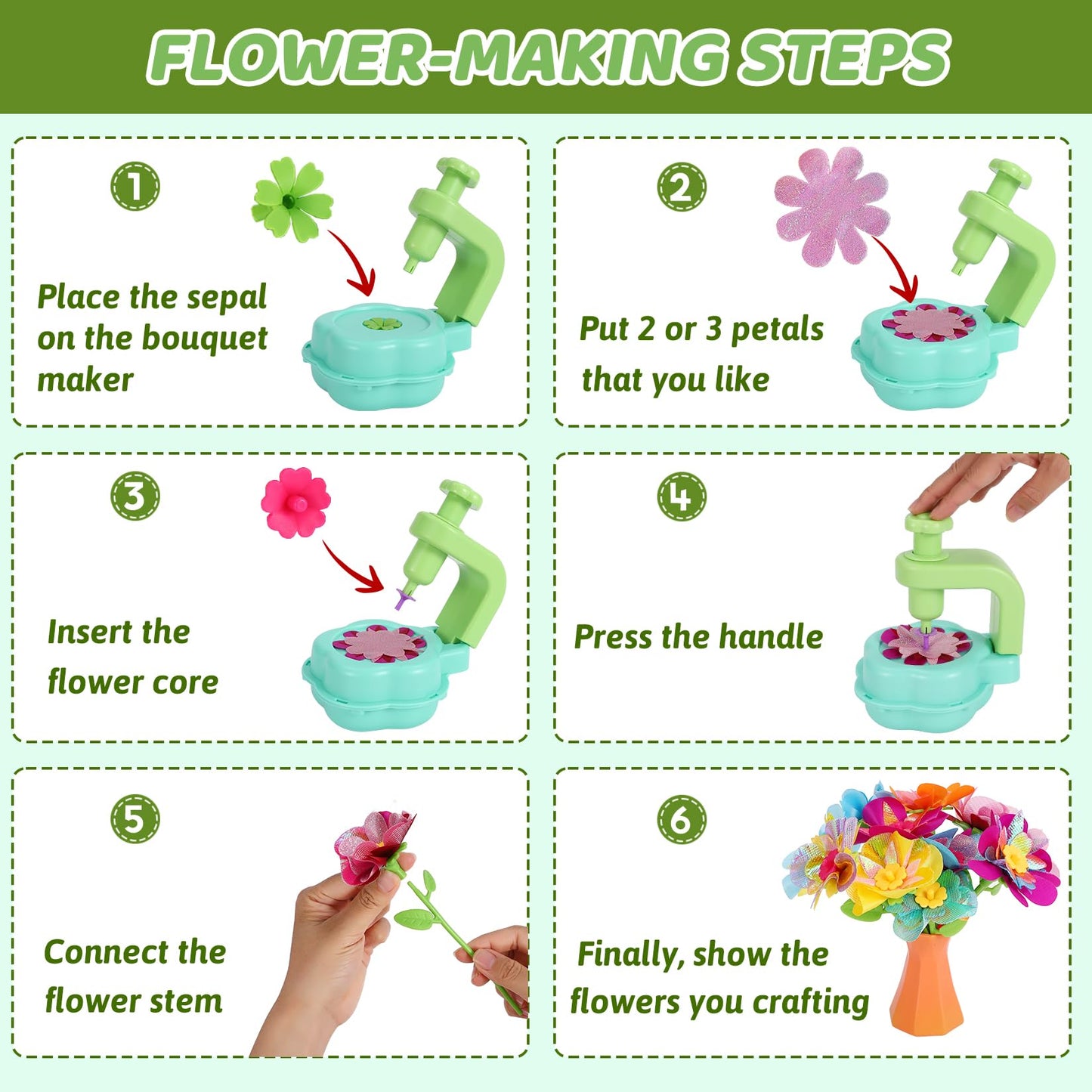 REFTTENW Flower Craft Kit for Kids | DIY Bouquet Making Set for Ages 4-10