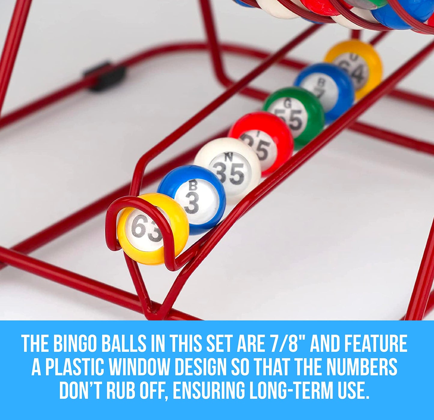 Regal Bingo Professional Set: 11-Inch Wheel Cage, 75 Balls, Master Board, 18 Standard Cards & 25 Jumbo Reusable Cards, Colorful Chips - Large Group Bingo for Adults - Red