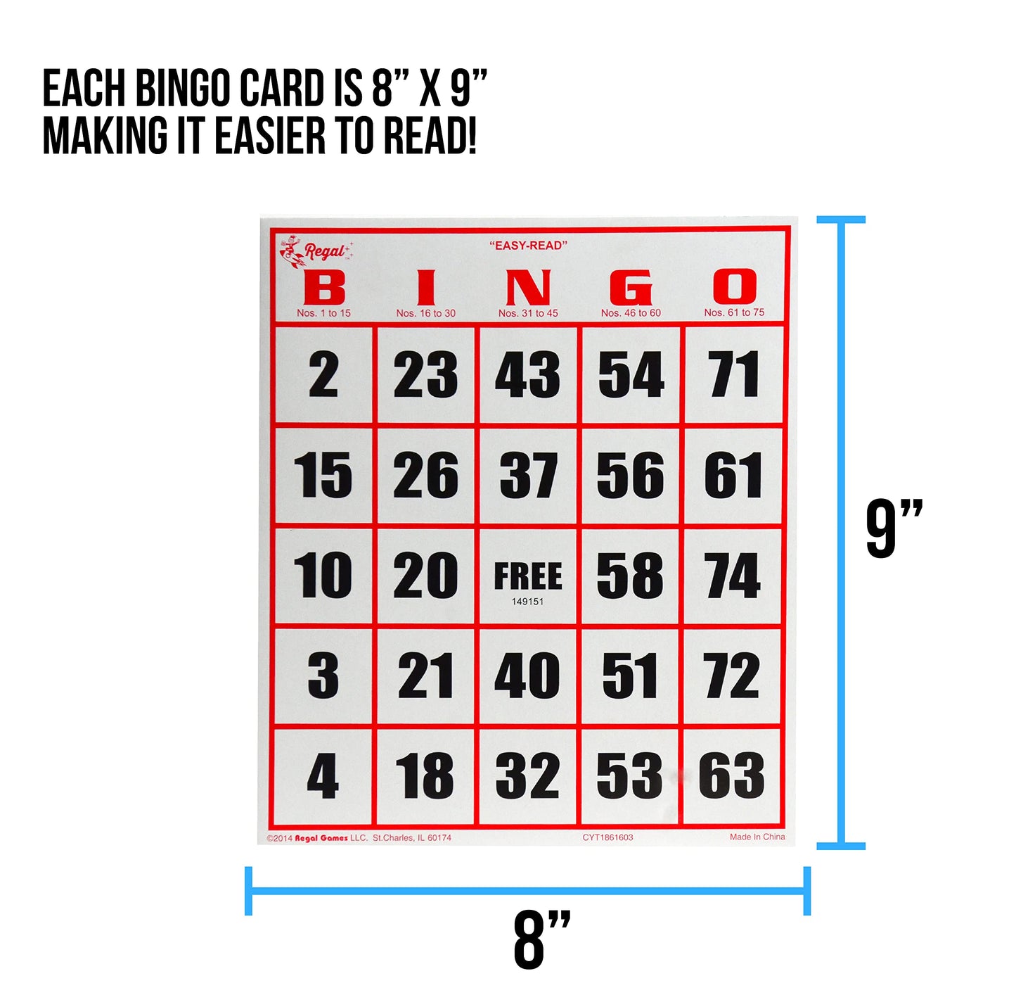 Regal Bingo Professional Set: 11-Inch Wheel Cage, 75 Balls, Master Board, 18 Standard Cards & 25 Jumbo Reusable Cards, Colorful Chips - Large Group Bingo for Adults - Red