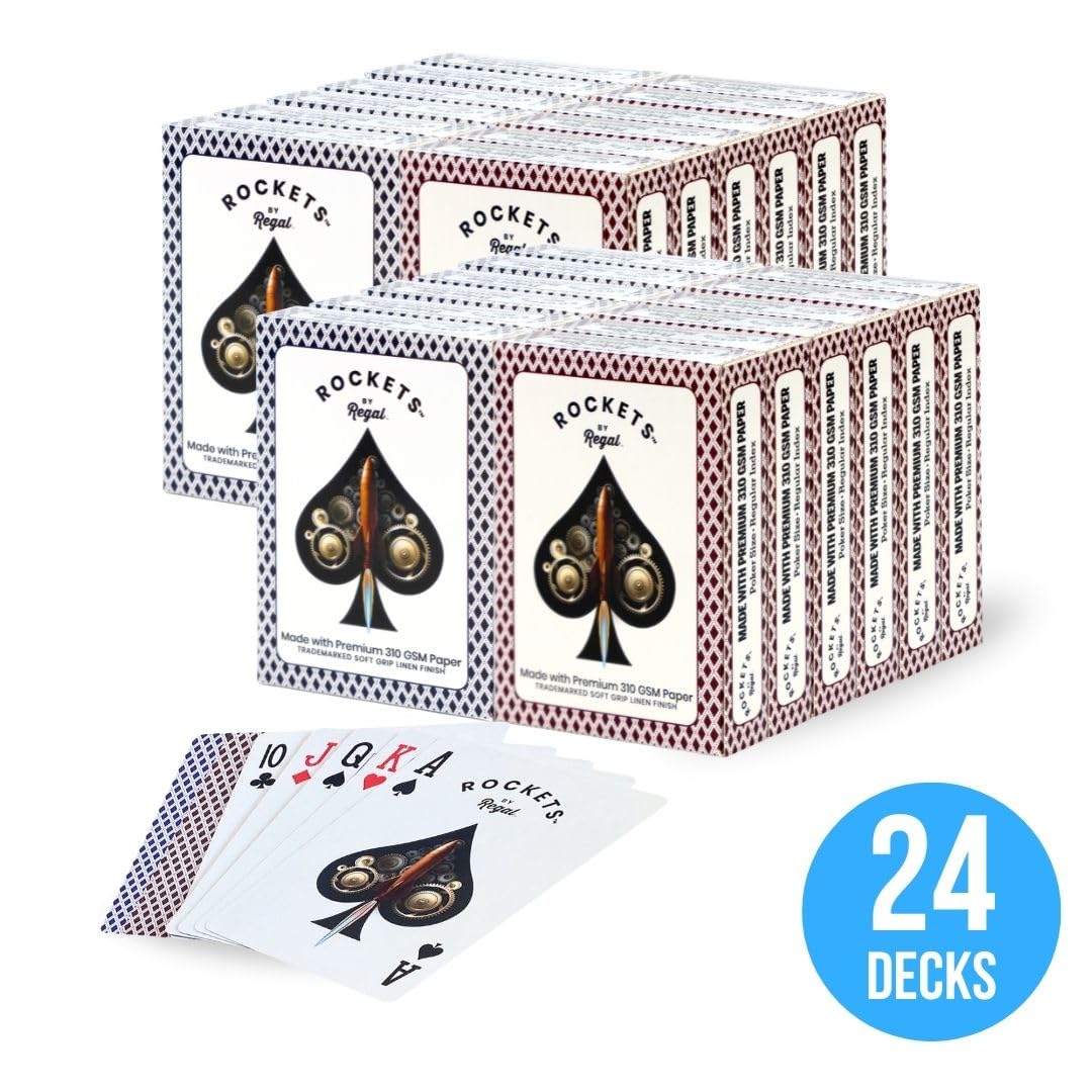 Regal Games 24 Decks Rockets Bulk Playing Cards Set – Poker Size, 310 GSM Linen Finish